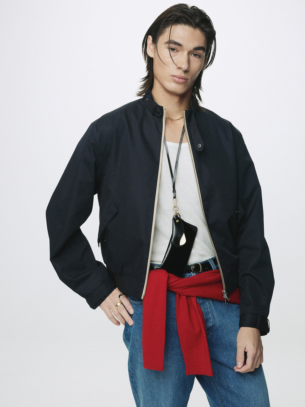 BAND COLLAR BLOUSON JACKET_ NAVY