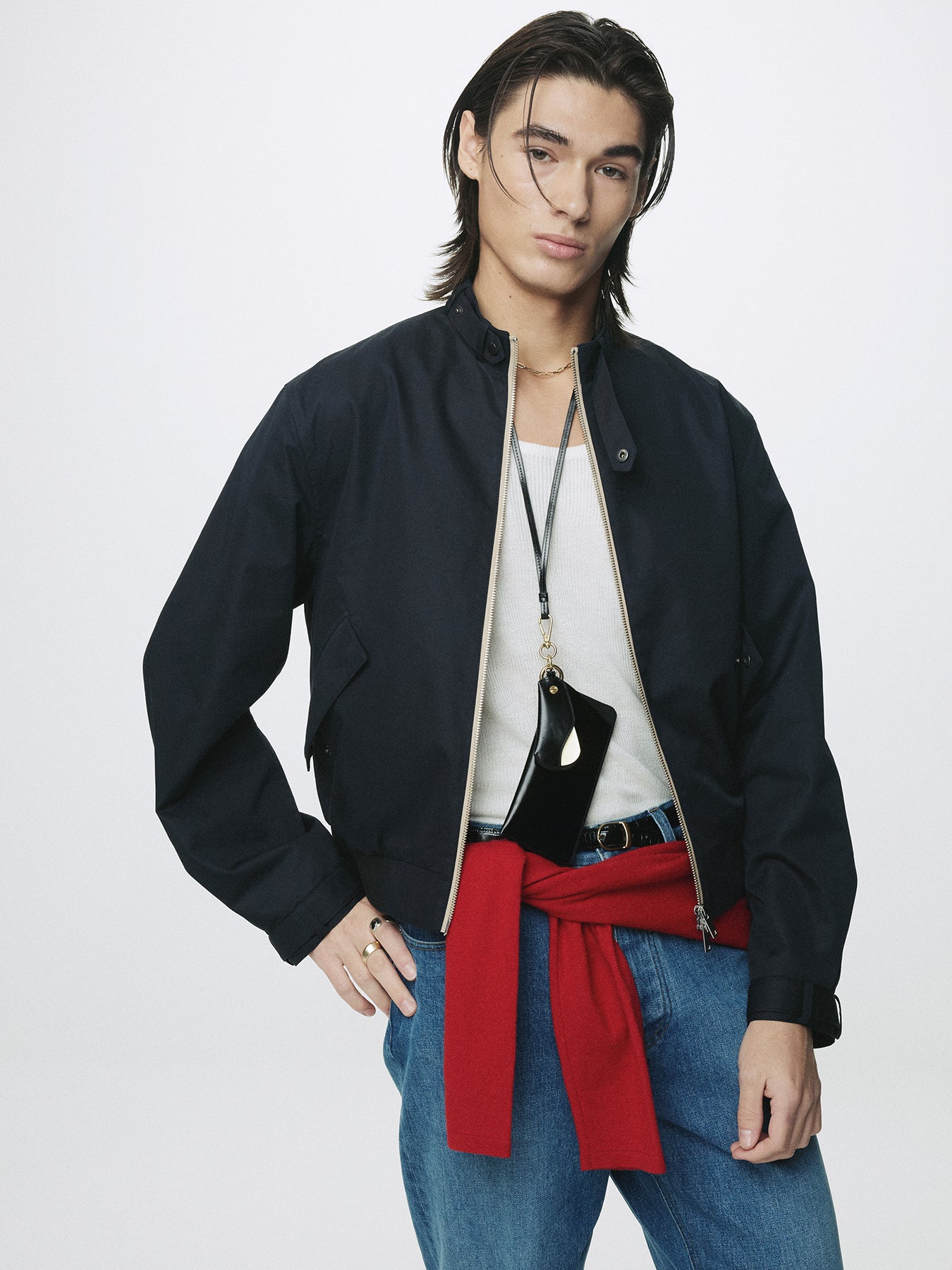 BAND COLLAR BLOUSON JACKET_ NAVY