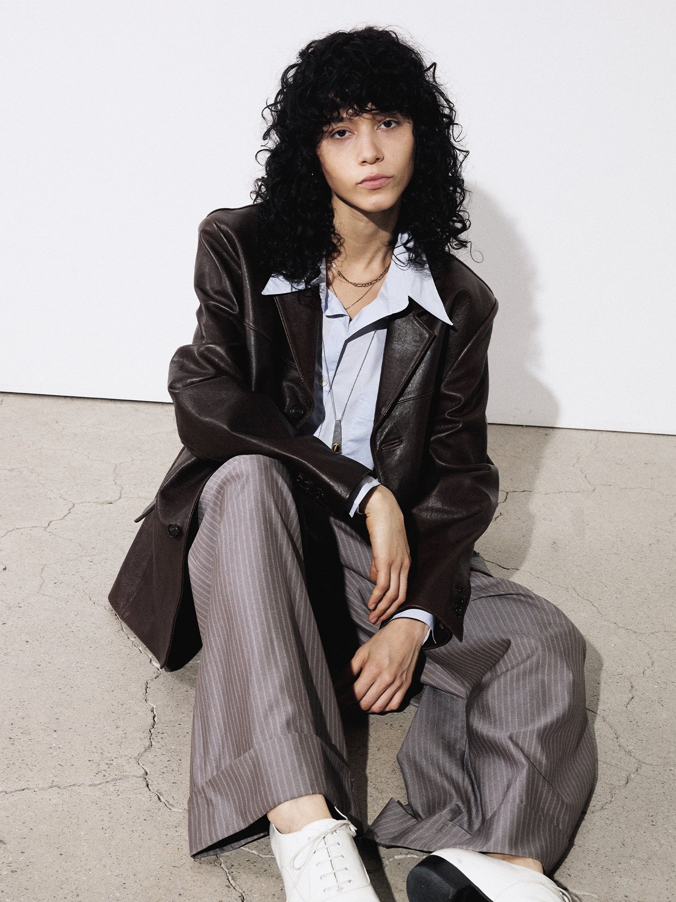 (W) VEGETABLE LAMB LEATHER BLAZER JACKET_ BROWN