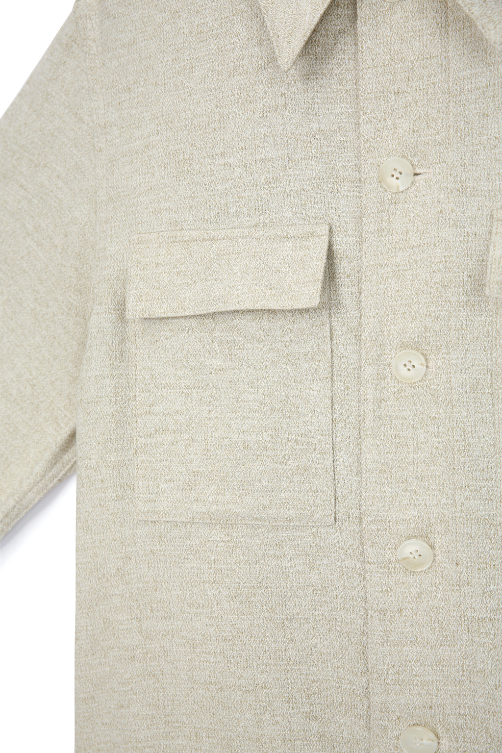 Wool and Lyocell Natural Tweed Shirt Jacket_ Sage Beige