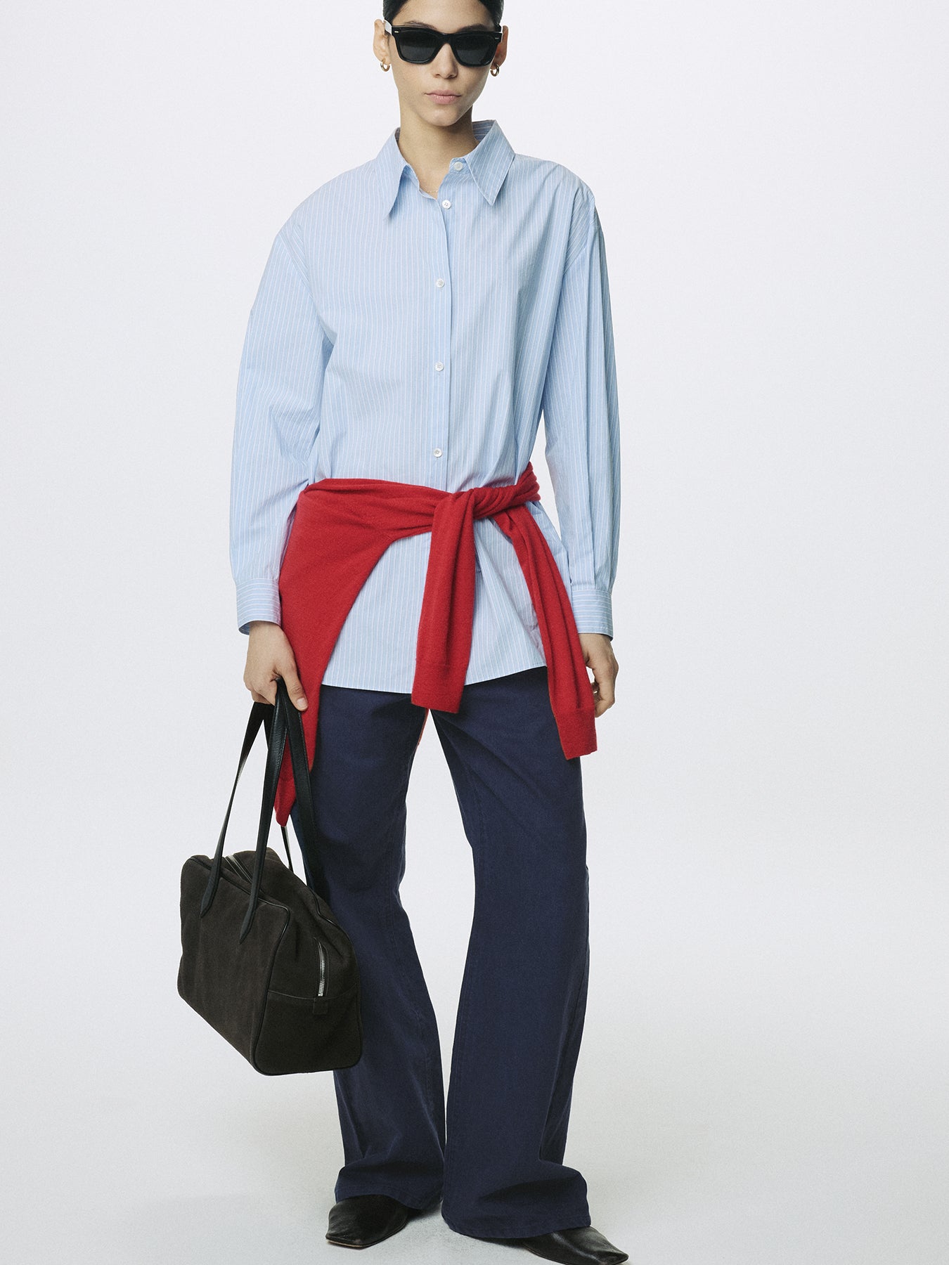 (W) WASHED COTTON TWILL LOOSE FLARED JEANS_ PURPLE BLUE