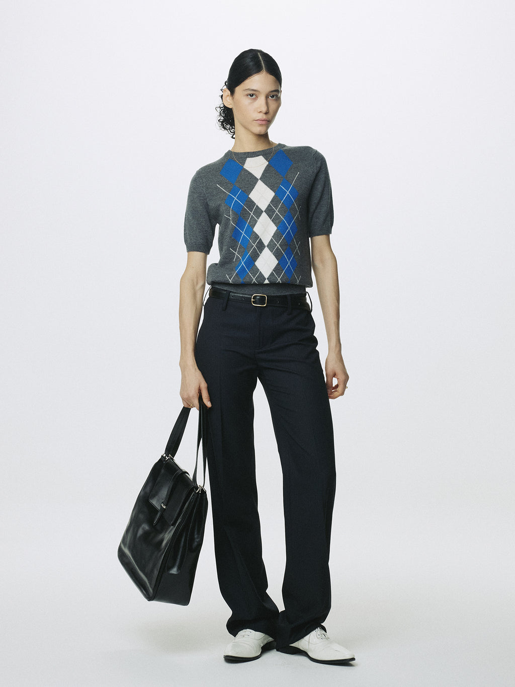 (W) SUPERFINE WOOL ARGYLE CREW NECK SWEATER_ GREY COBALT