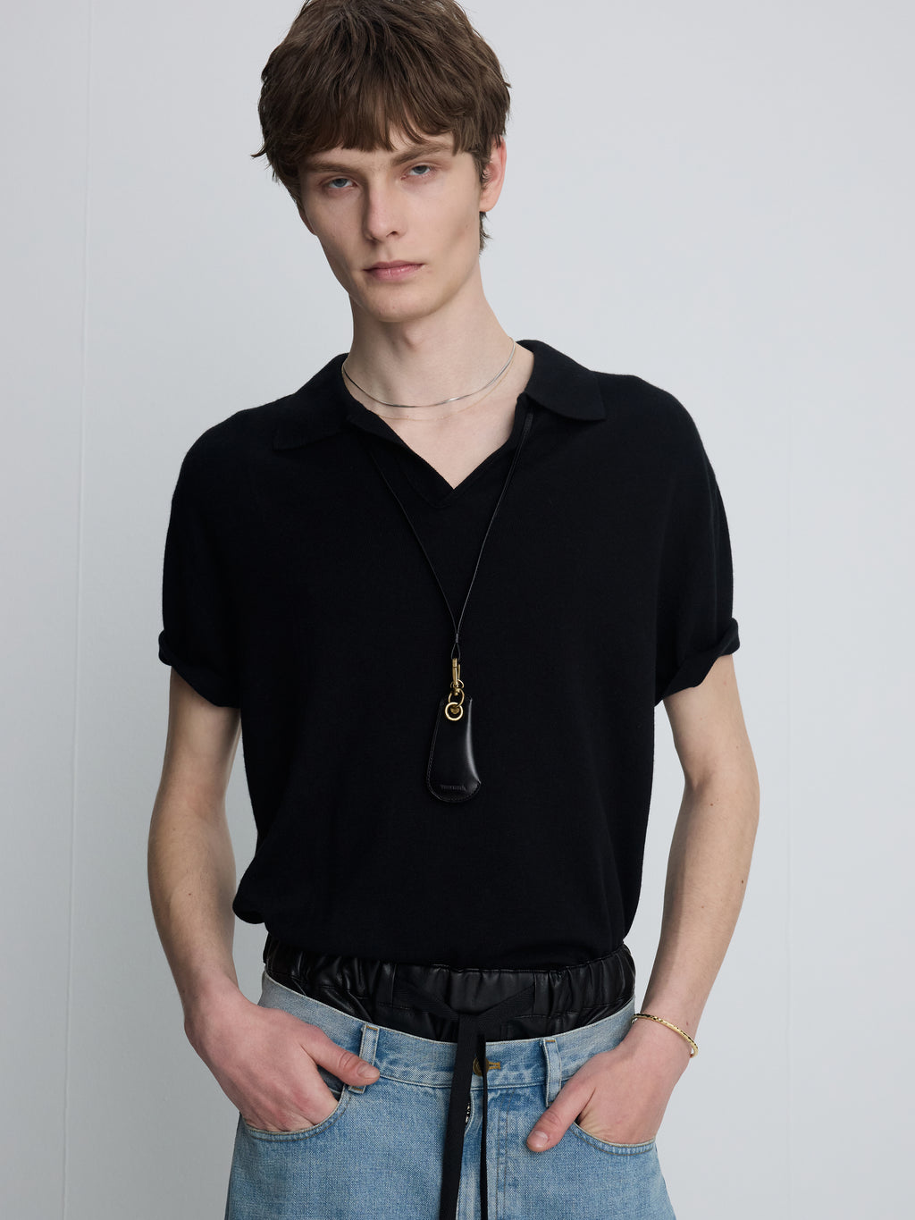 SILK CASHMERE OPEN COLLAR KNIT_ BLACK