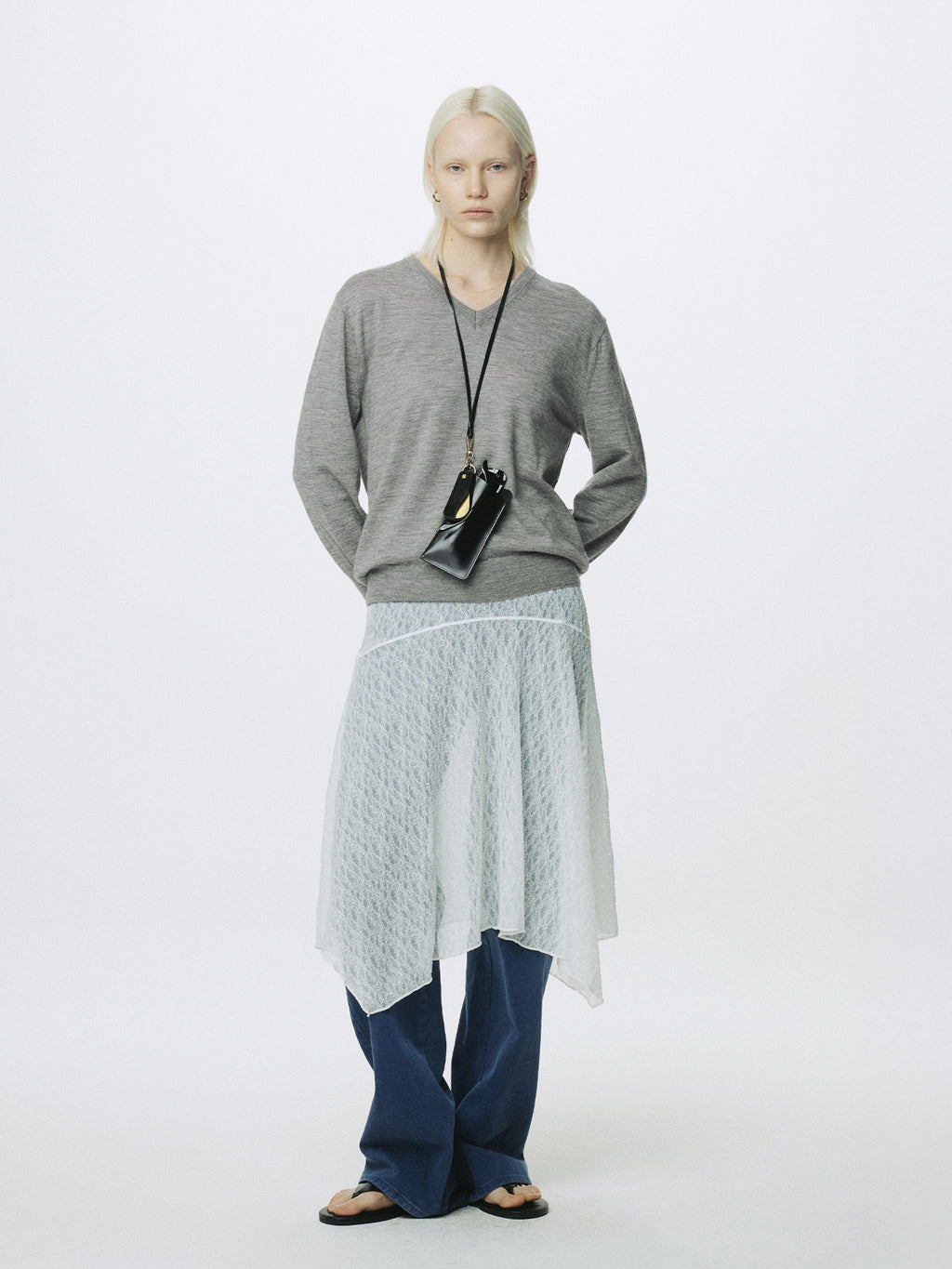 (W) AIRY CASHMERE V-NECK_ MELANGE GREY