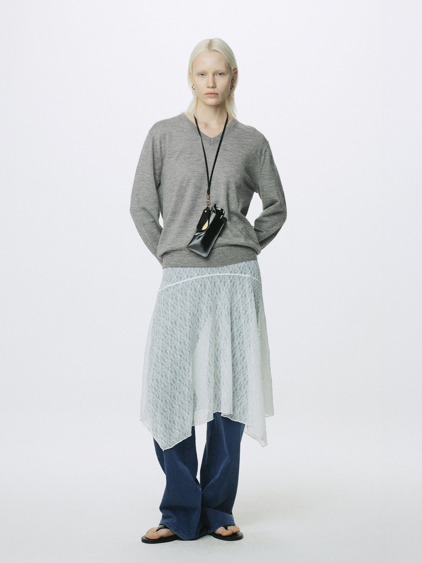 (W) AIRY CASHMERE V-NECK_ MELANGE GREY