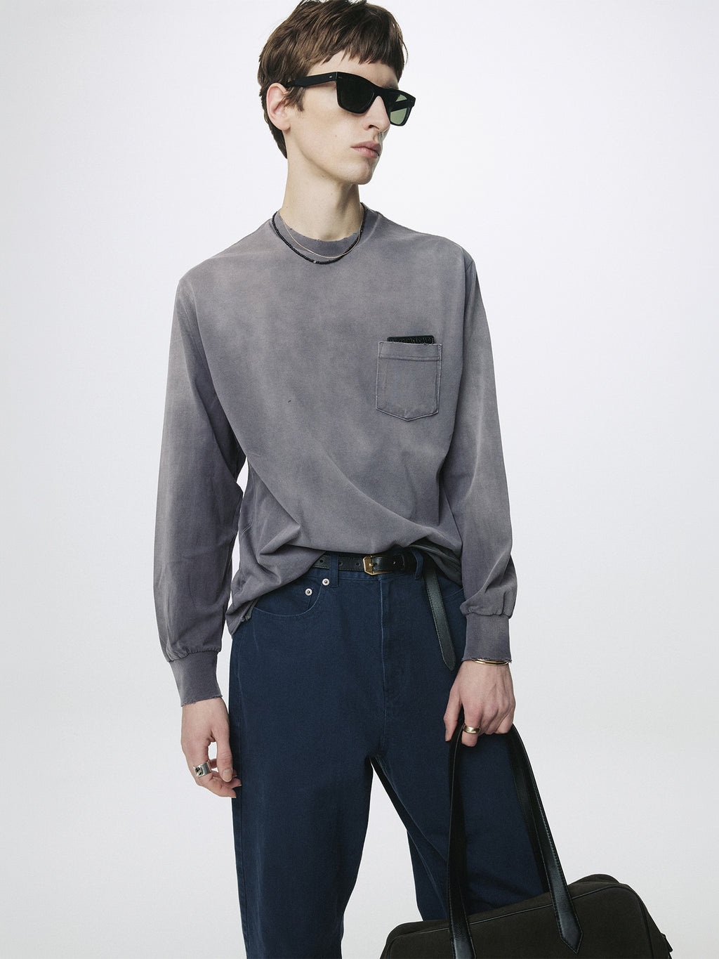 GARMENT DYED LONG SLEEVE CREW_ SMOKE GREY