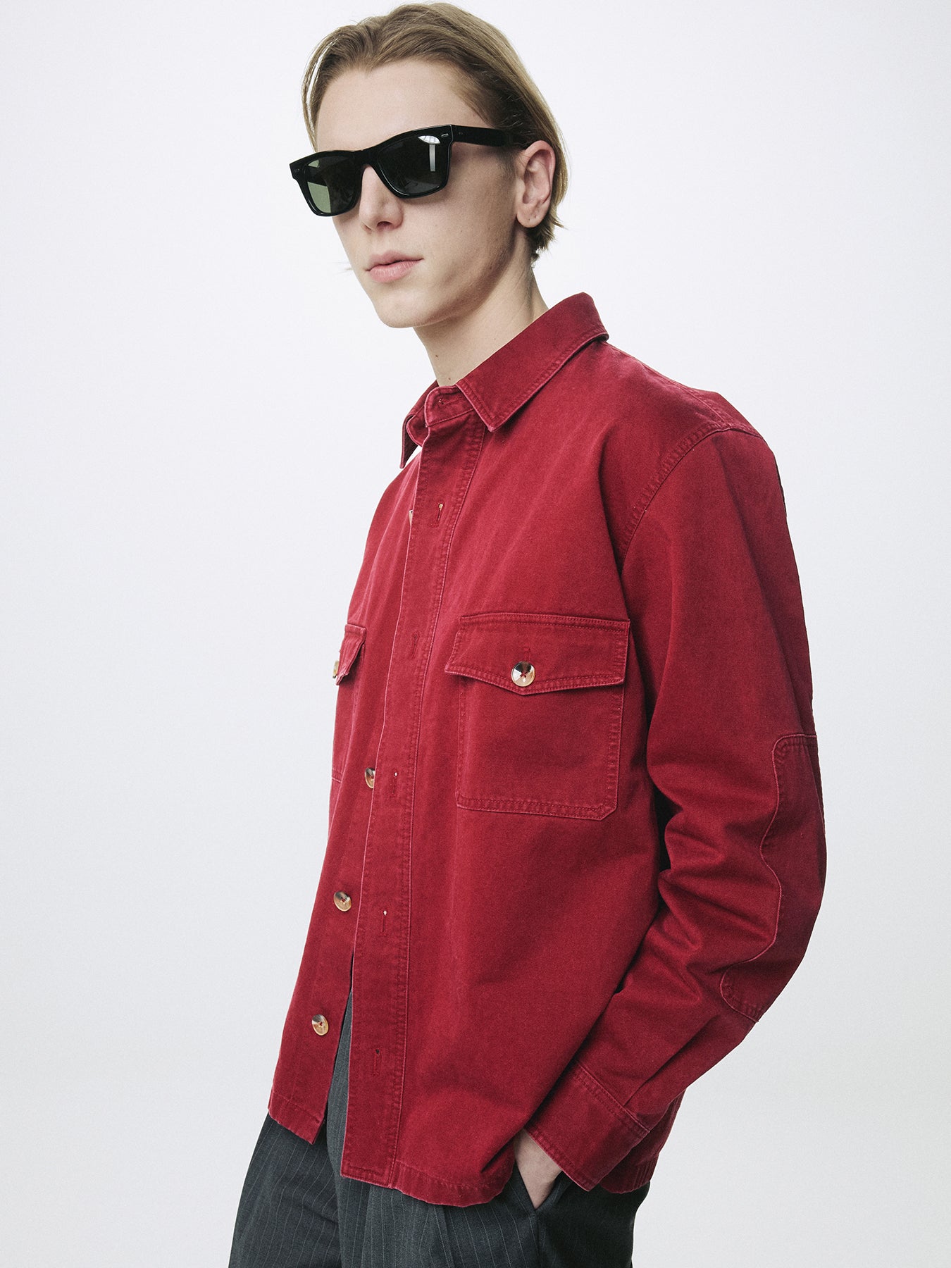 WASHED COTTON TWILL OVERSHIRT_ RED