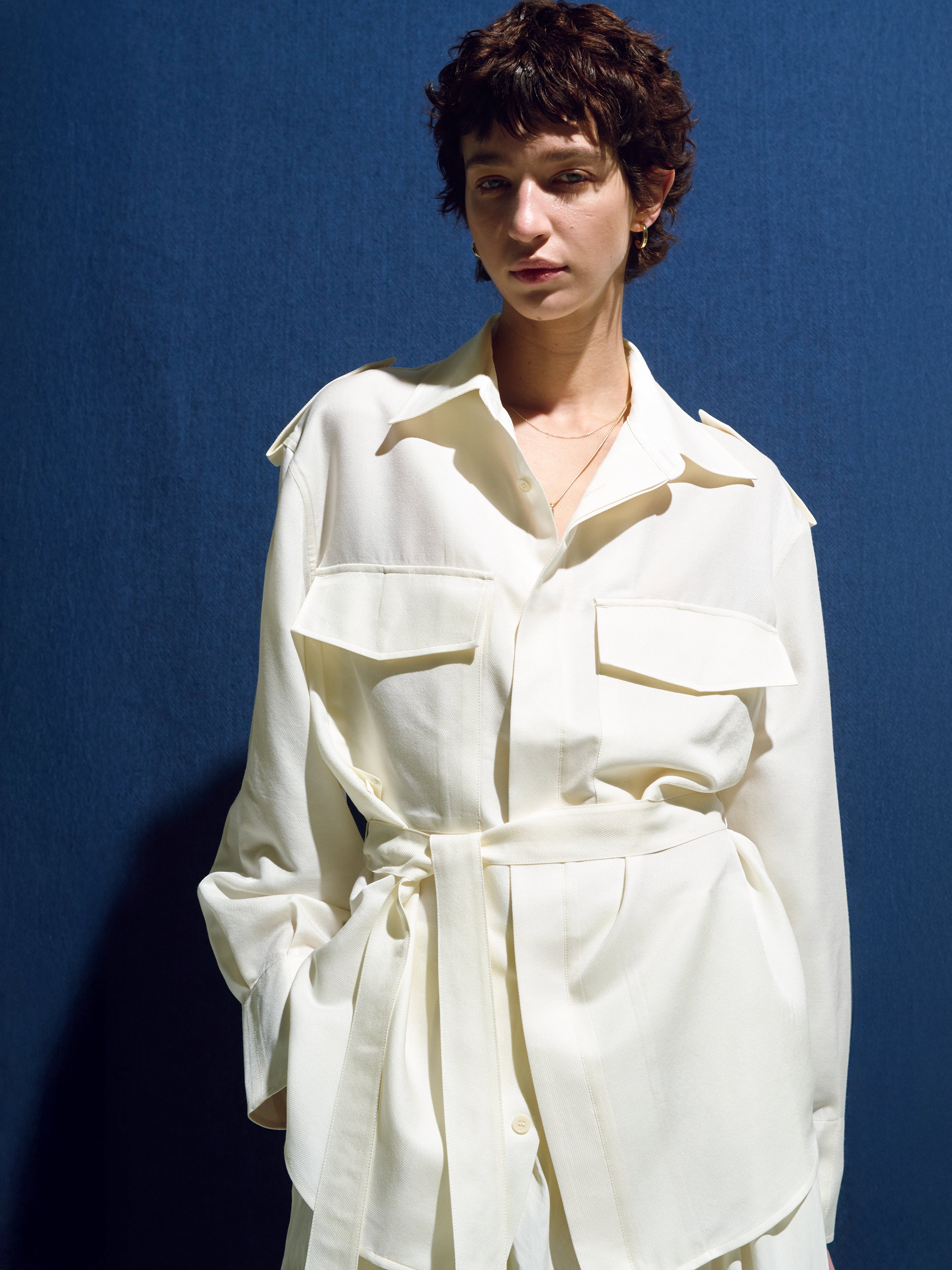 (W) SILK TWILL MILITARY FIELD SHIRT JACKET_ IVORY