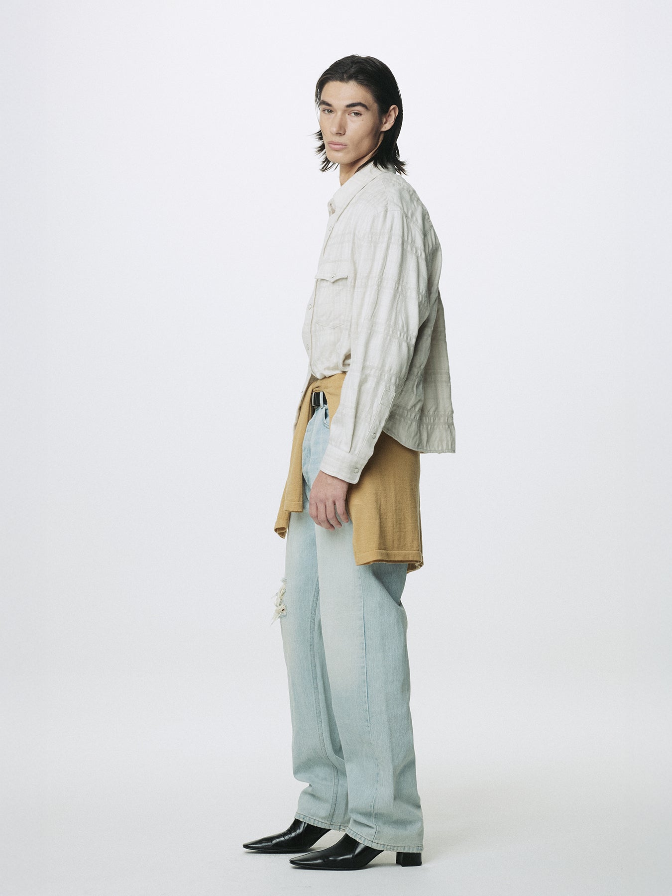DISTRESSED LOOSE STRAIGHT DENIM JEANS_ LIGHT BLUE