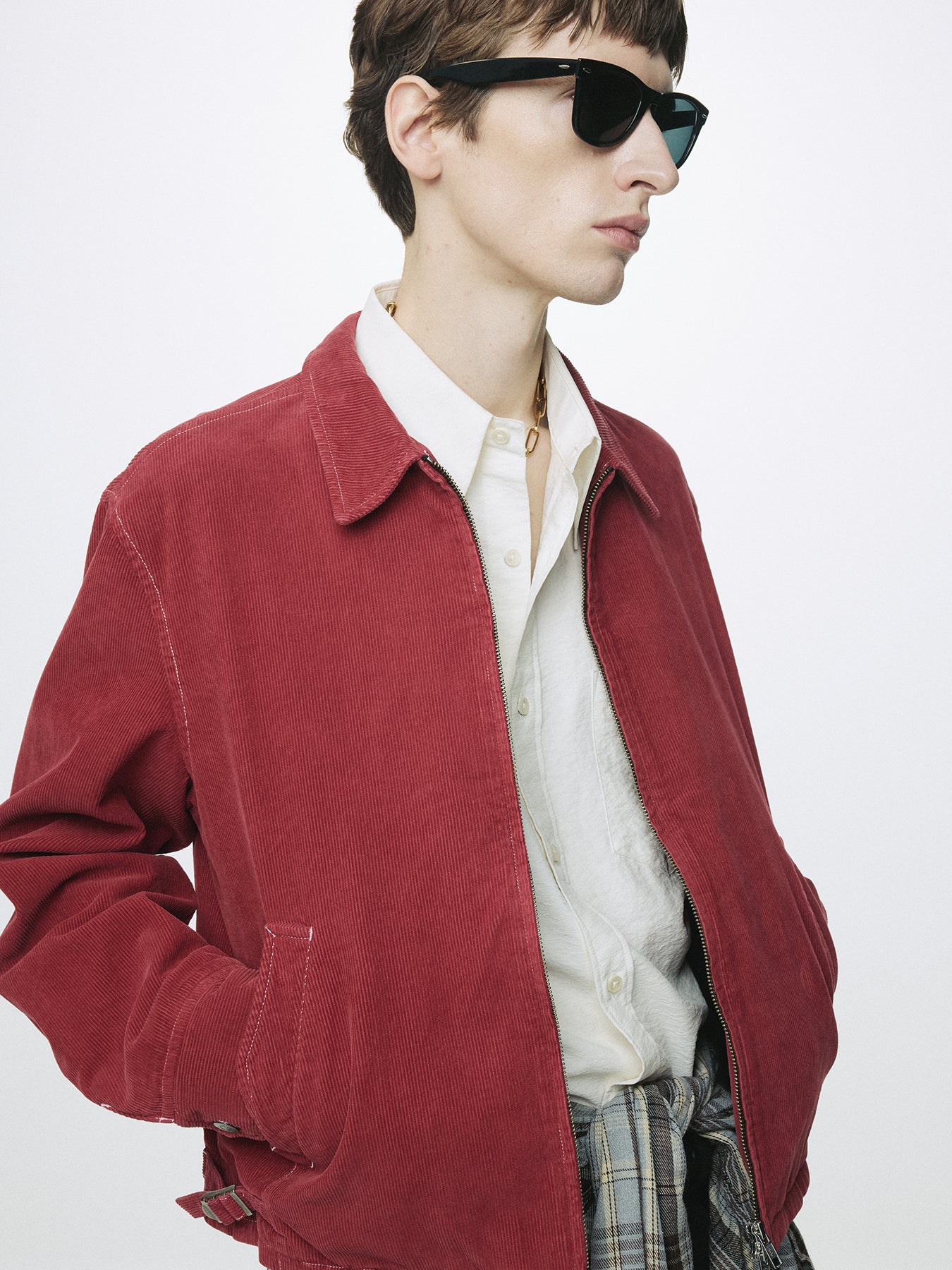 GARMENT DYED CORDUROY ZIP JACKET_ FADED RED