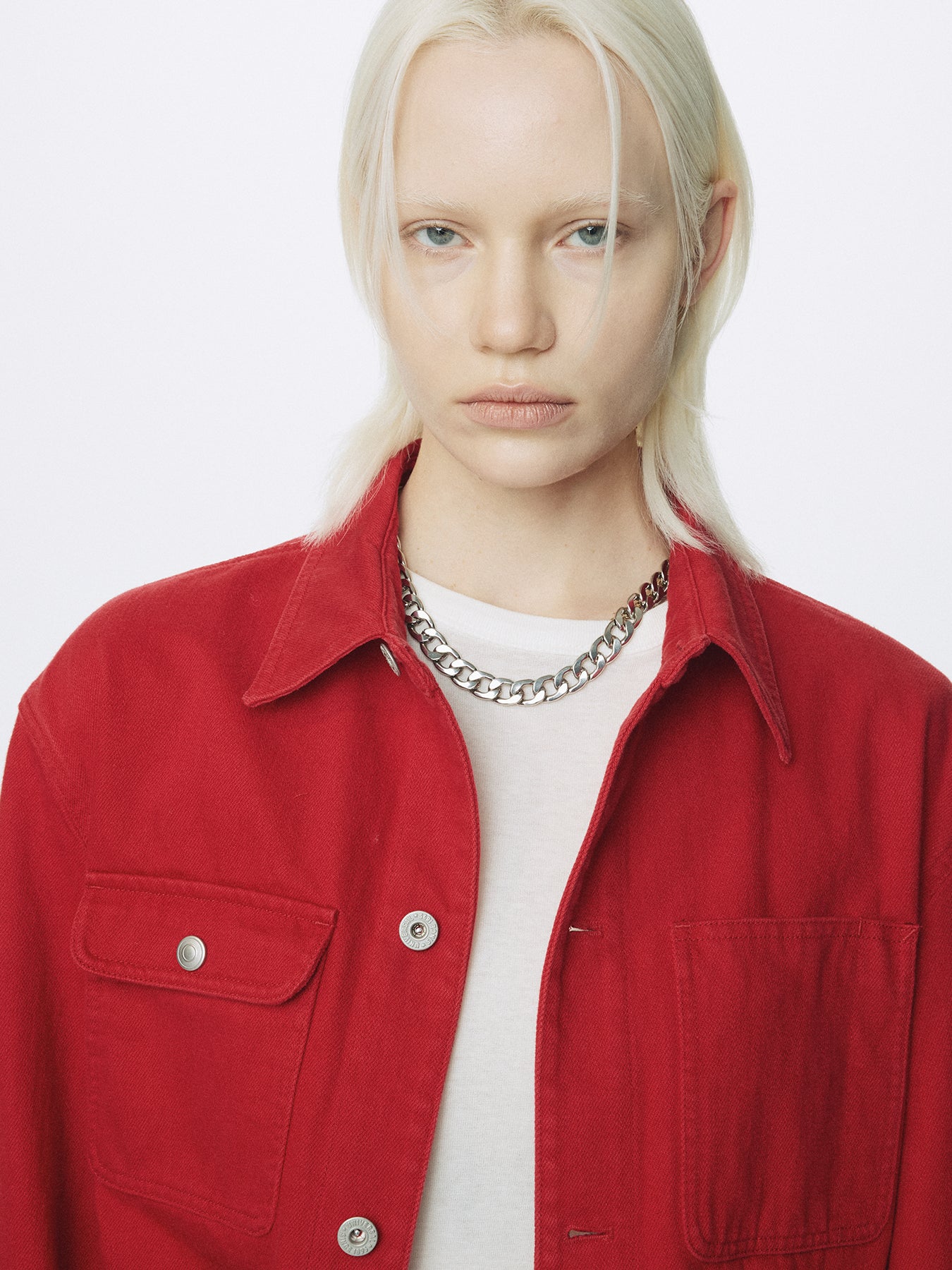 (W) SLUB COTTON CROPPED WORK JACKET_ RED