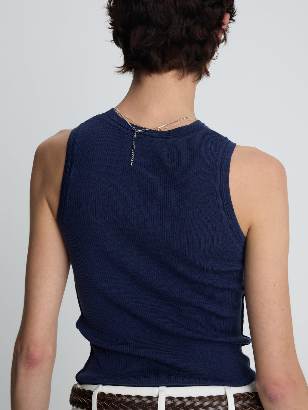 (W) WOOL CASHMERE RIBBED TANK TOP_ NAVY
