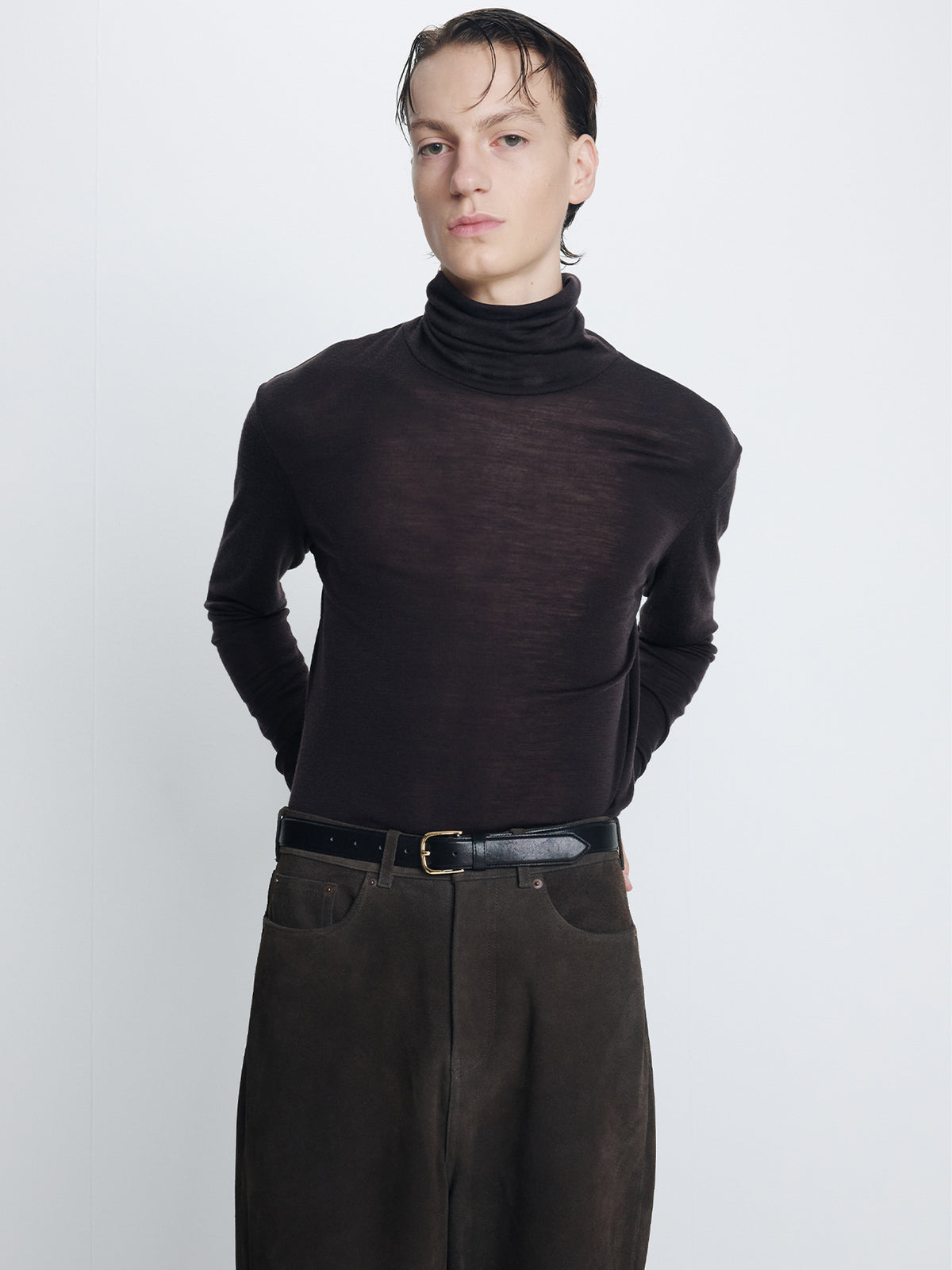 LIGHT WOOL SLIM ROLL NECK_ ESPRESSO