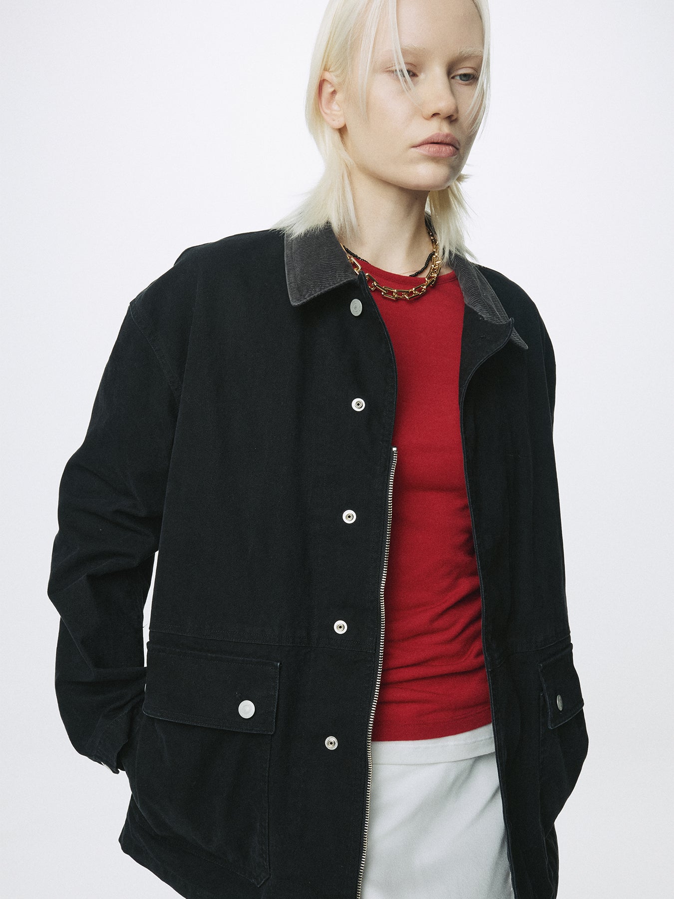 (W) GARMENT WASHED BARN JACKET_ FADED BLACK