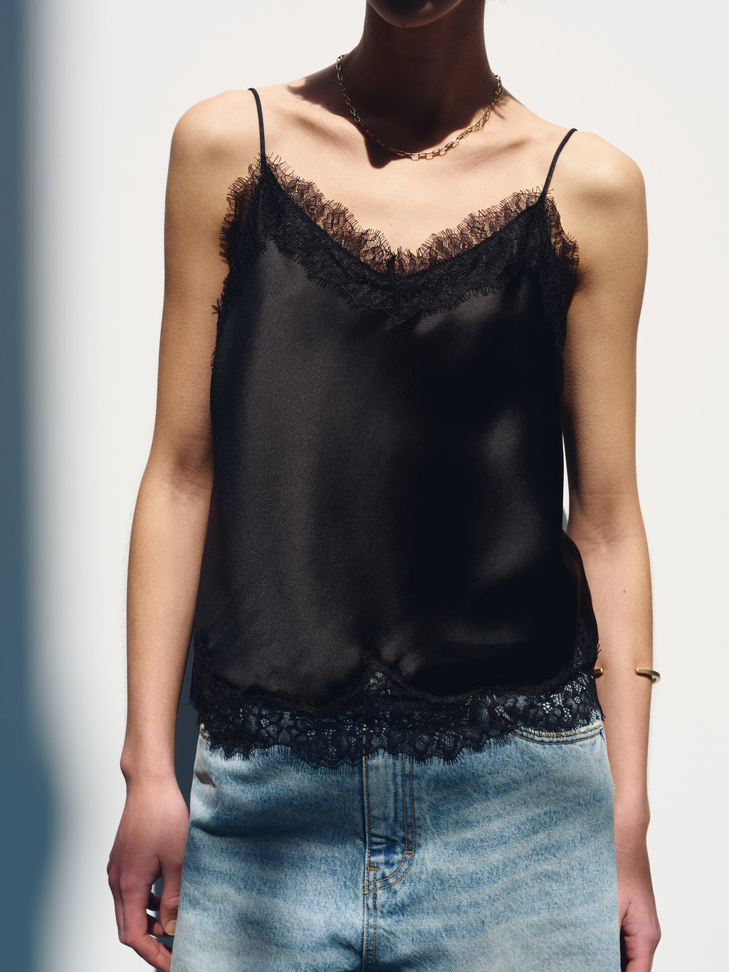 (W) SATIN LACE CAMISOLE_ BLACK