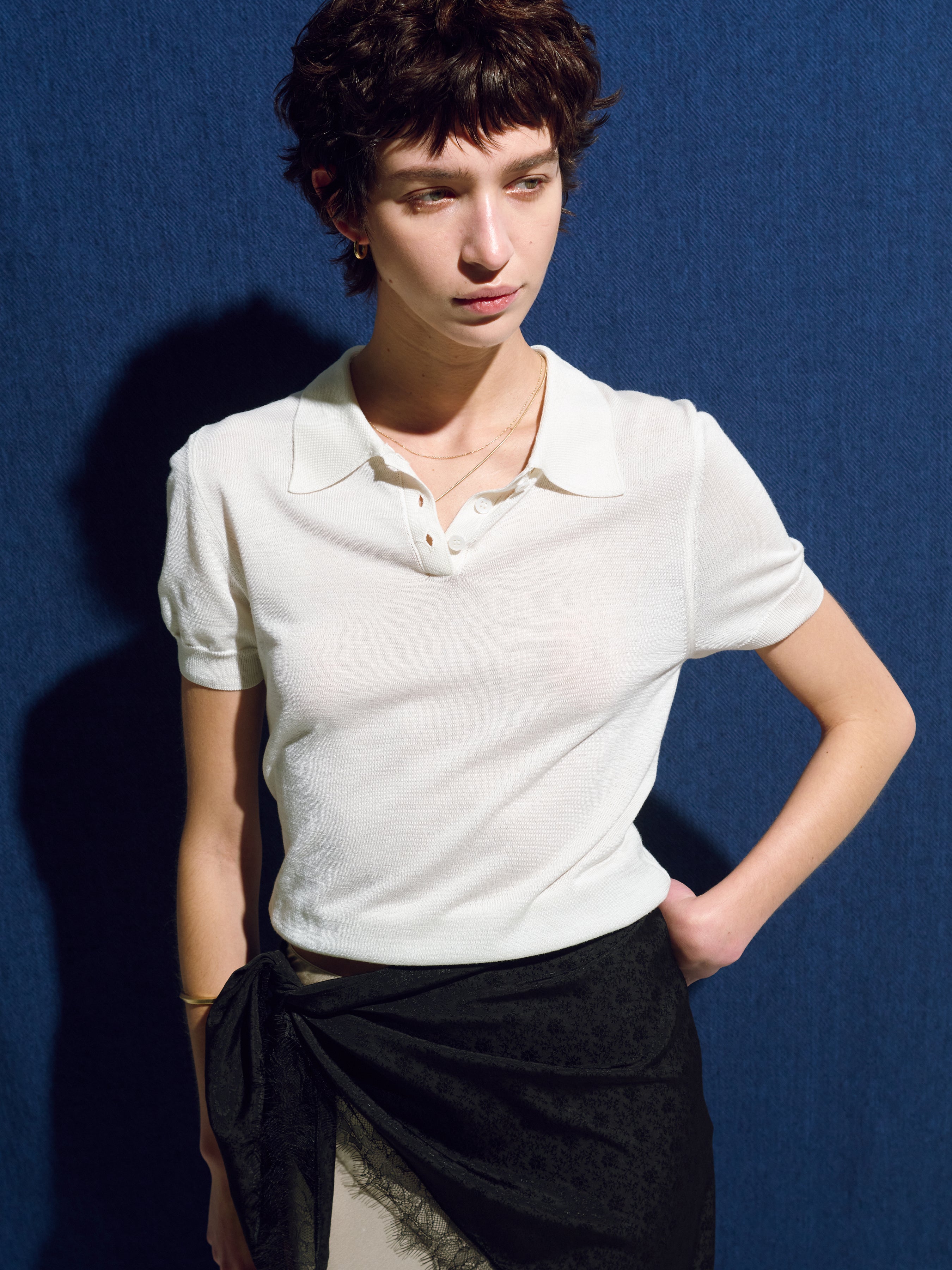 (W) SILK COTTON POLO SHIRT_ OFF WHITE