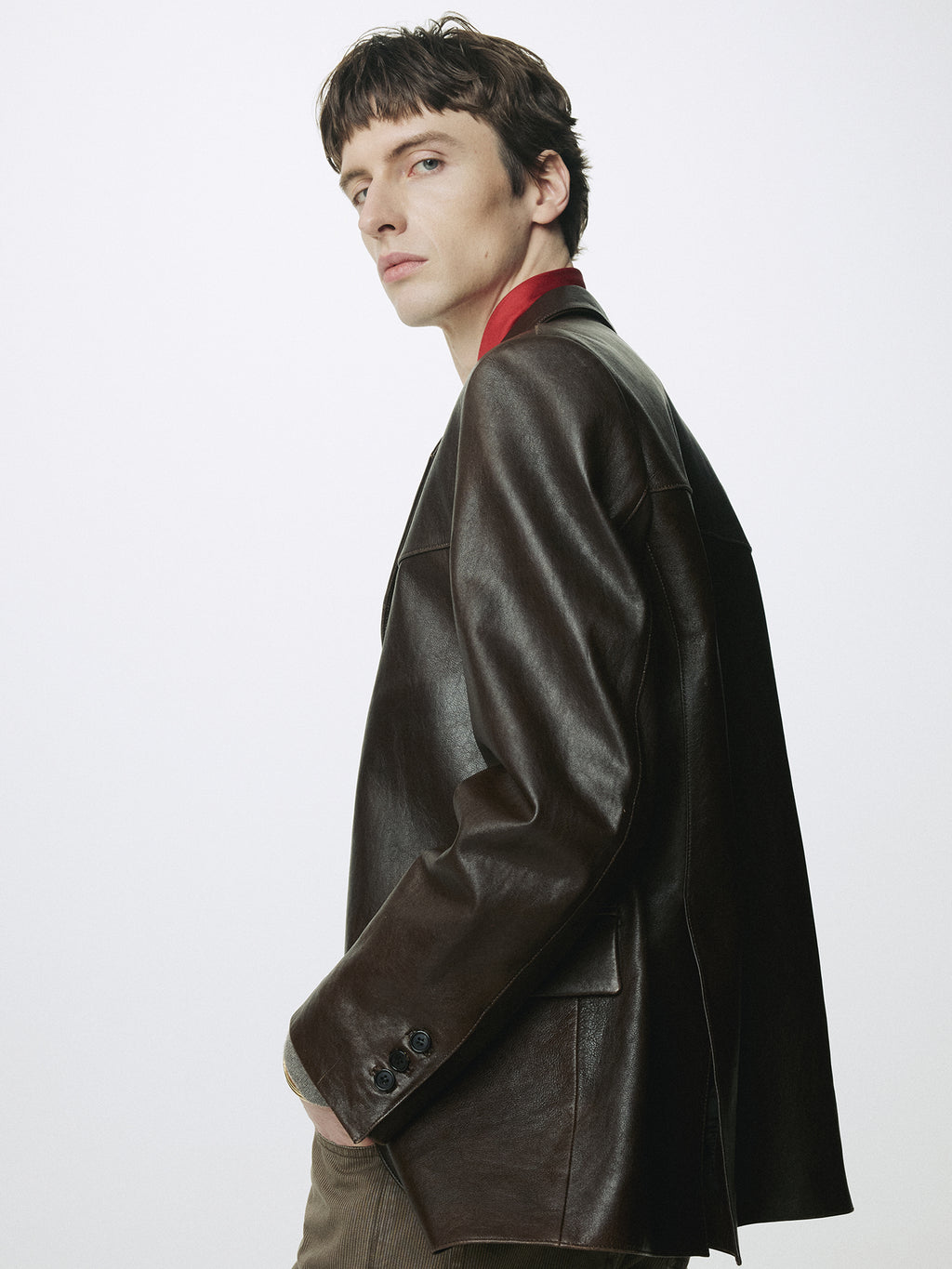 VEGETABLE LAMB LEATHER BLAZER JACKET_ BROWN