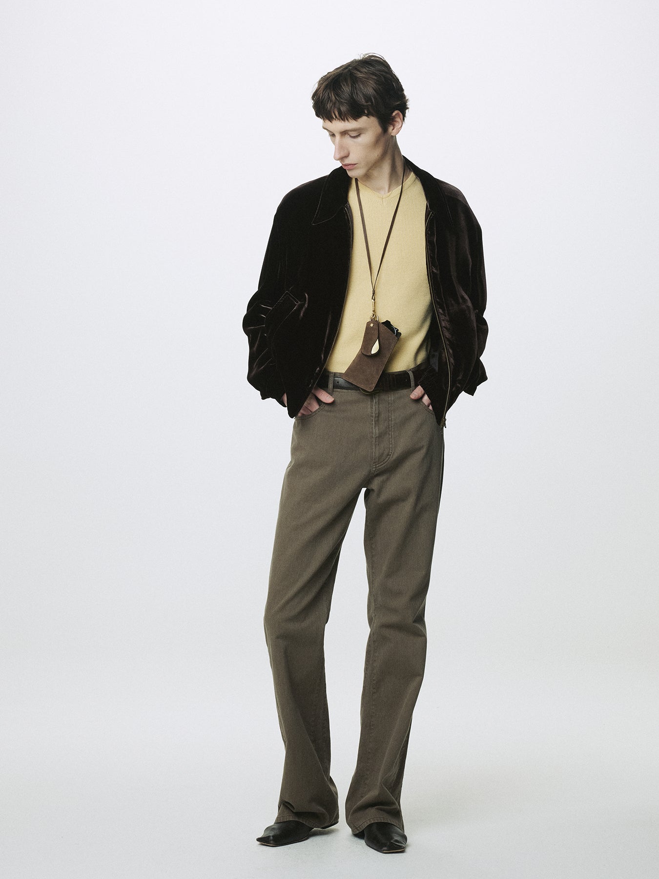 VELVET ZIPPERED BLOUSON JACKET_ DARK BROWN