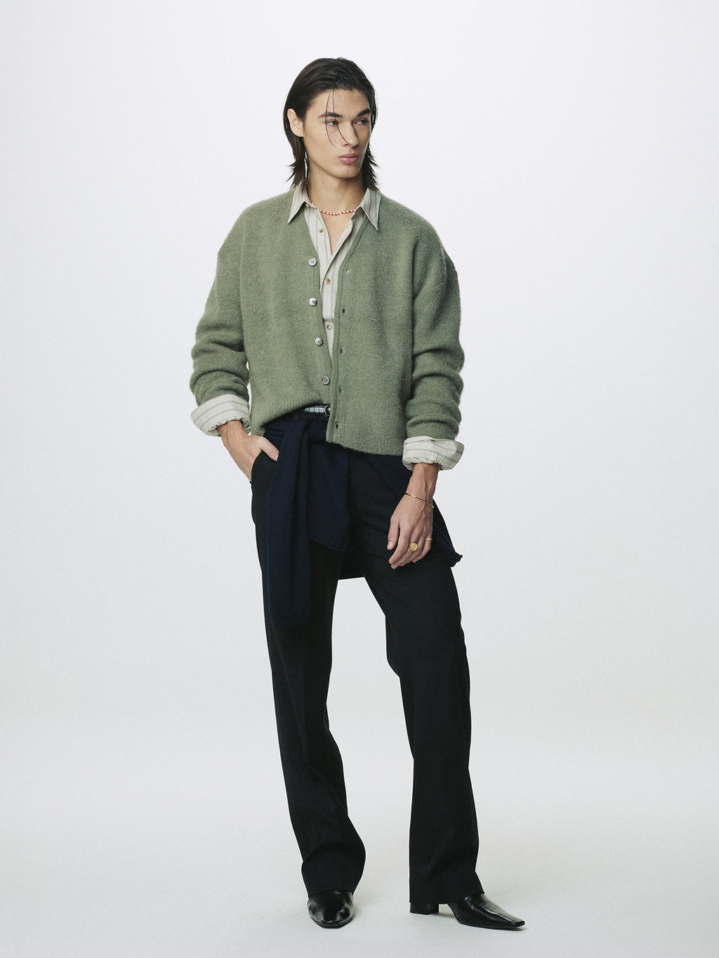 BRUSHED ALPACA-BLEND CARDIGAN_ SAGE GREEN