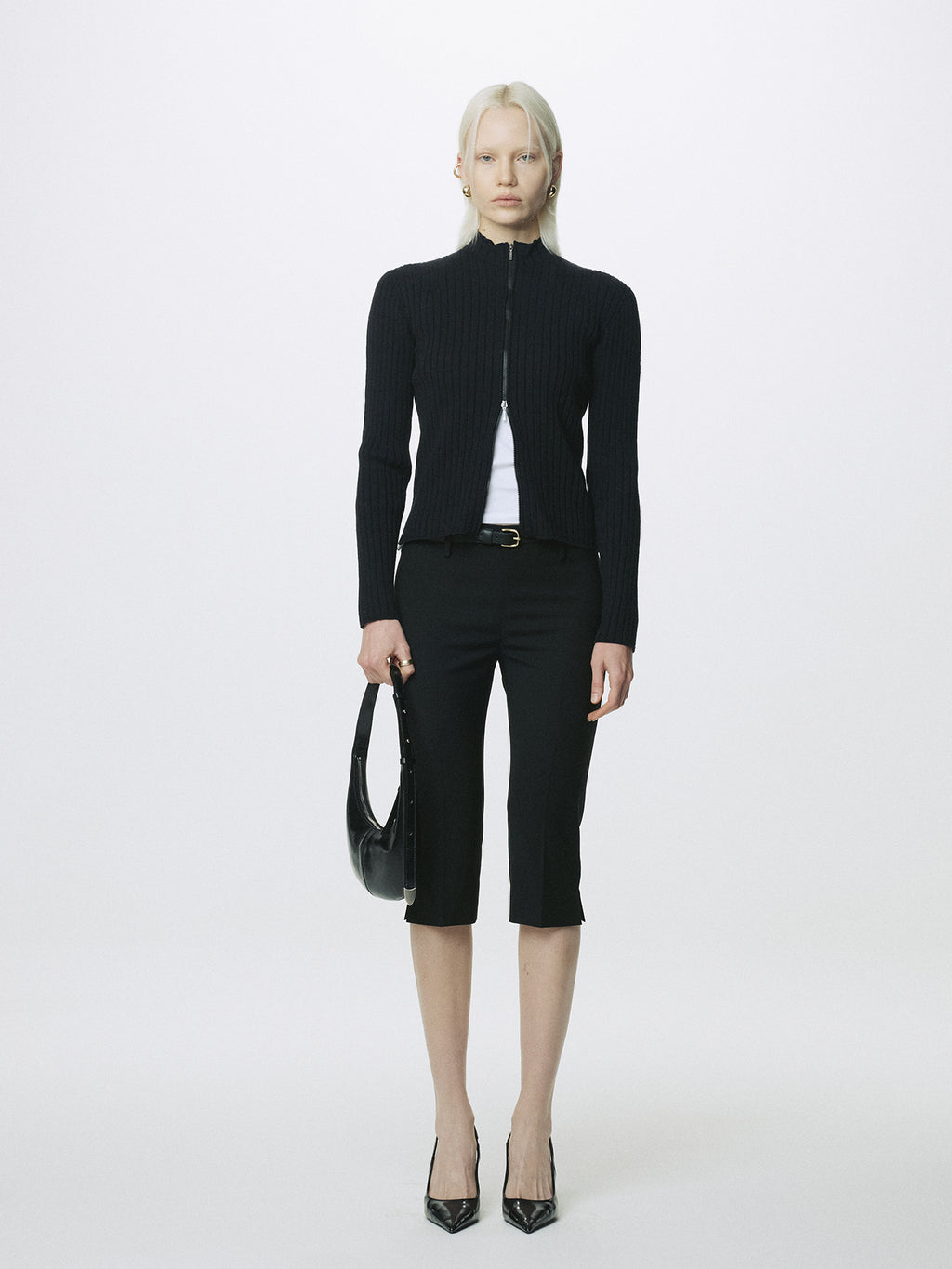 (W) WOOL CAPRI TROUSERS_ BLACK