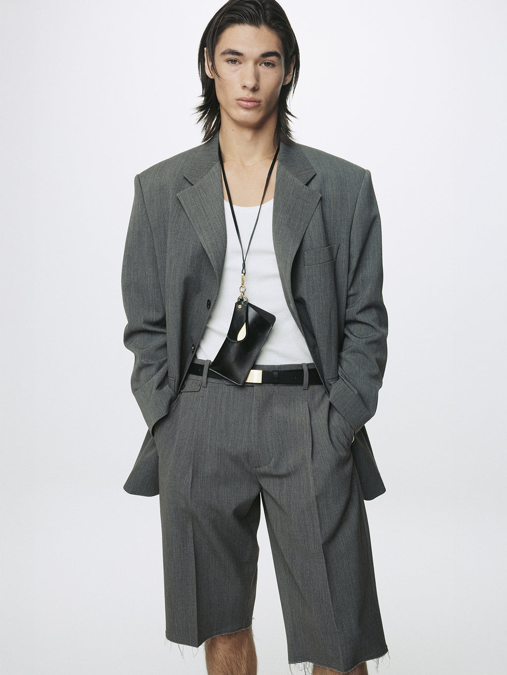 MELANGE WOOL OVERSIZED TAILORED JACKET_ MELANGE GREY
