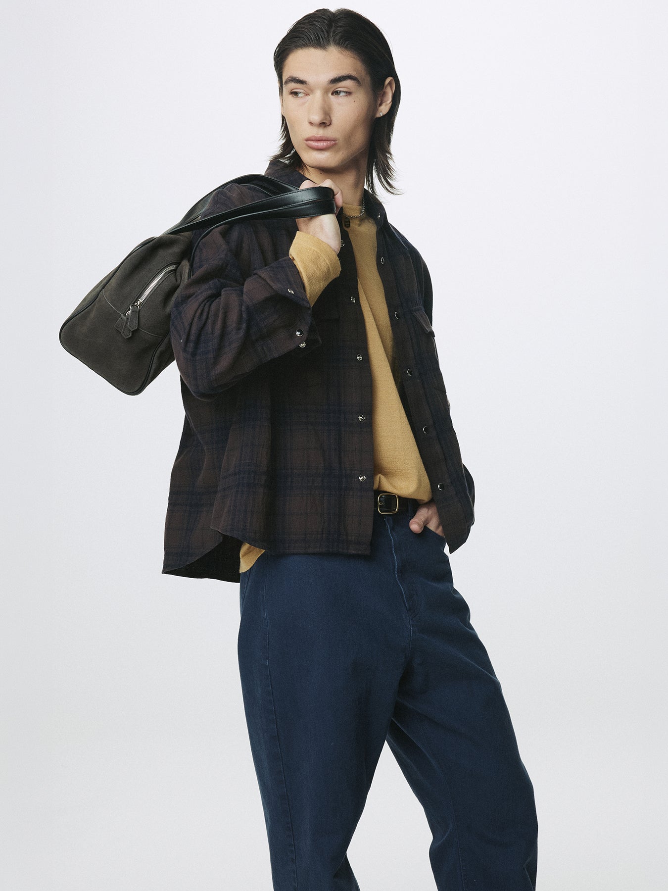 WOOL AND COTTON CHECKED SHIRT JACKET (JAPANESE FABRIC)_ BROWN