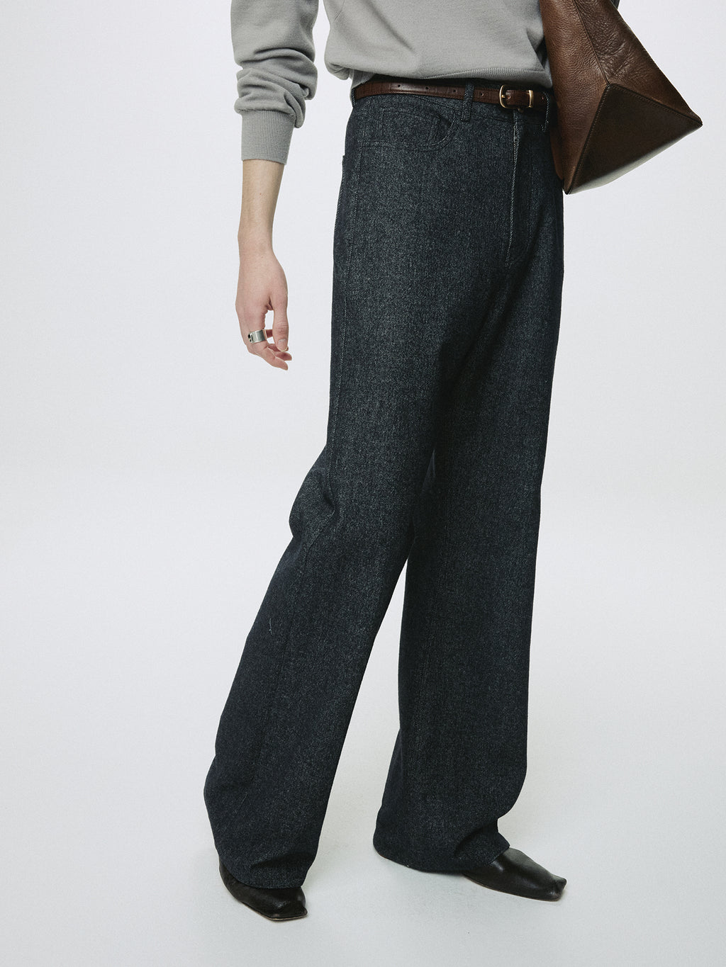WOOL DENIM LOOSE FLARED JEANS_ DARK INDIGO