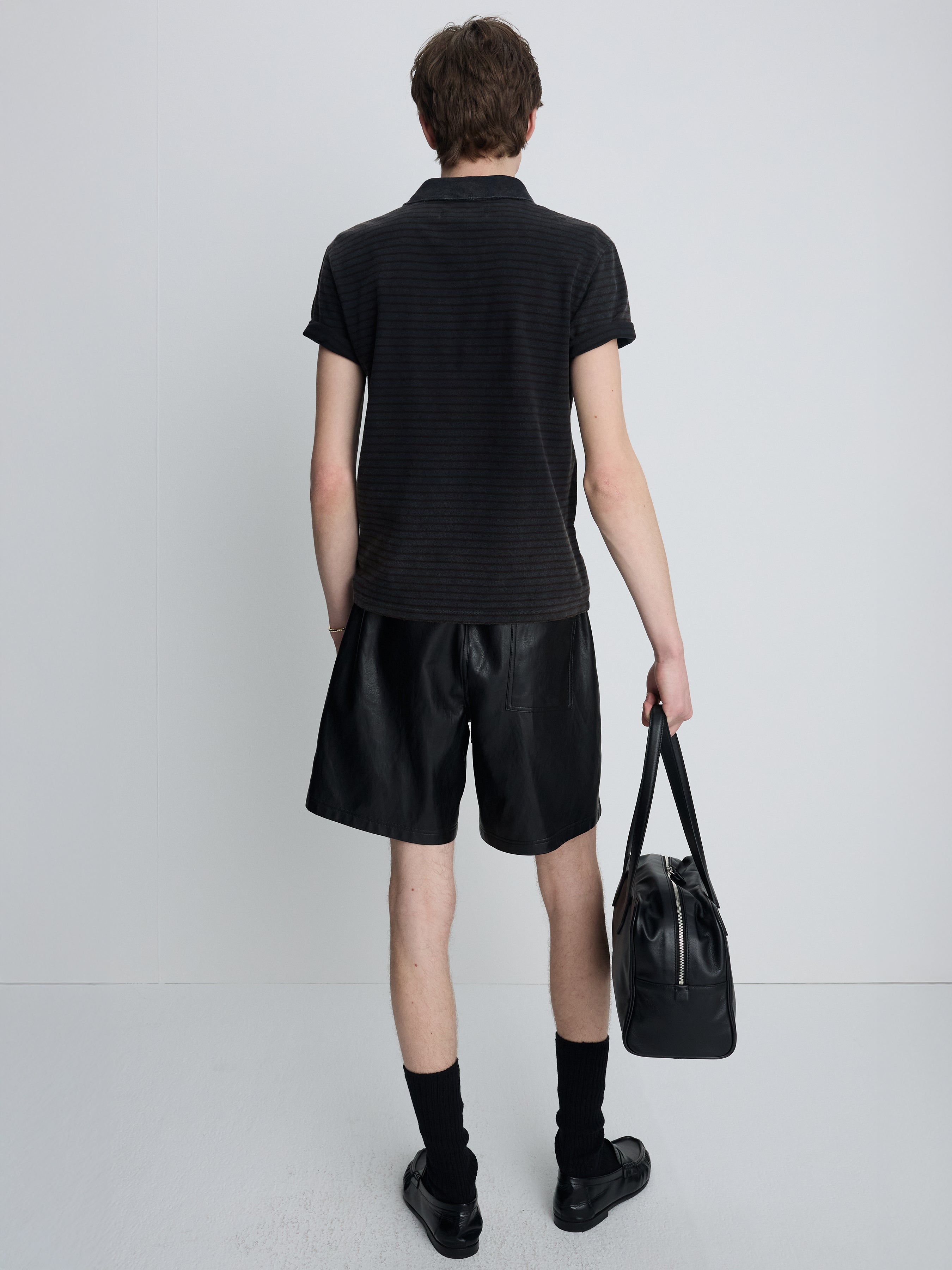 GARMENT DYED STRIPE PIQUÉ POLO_ FADED BLACK