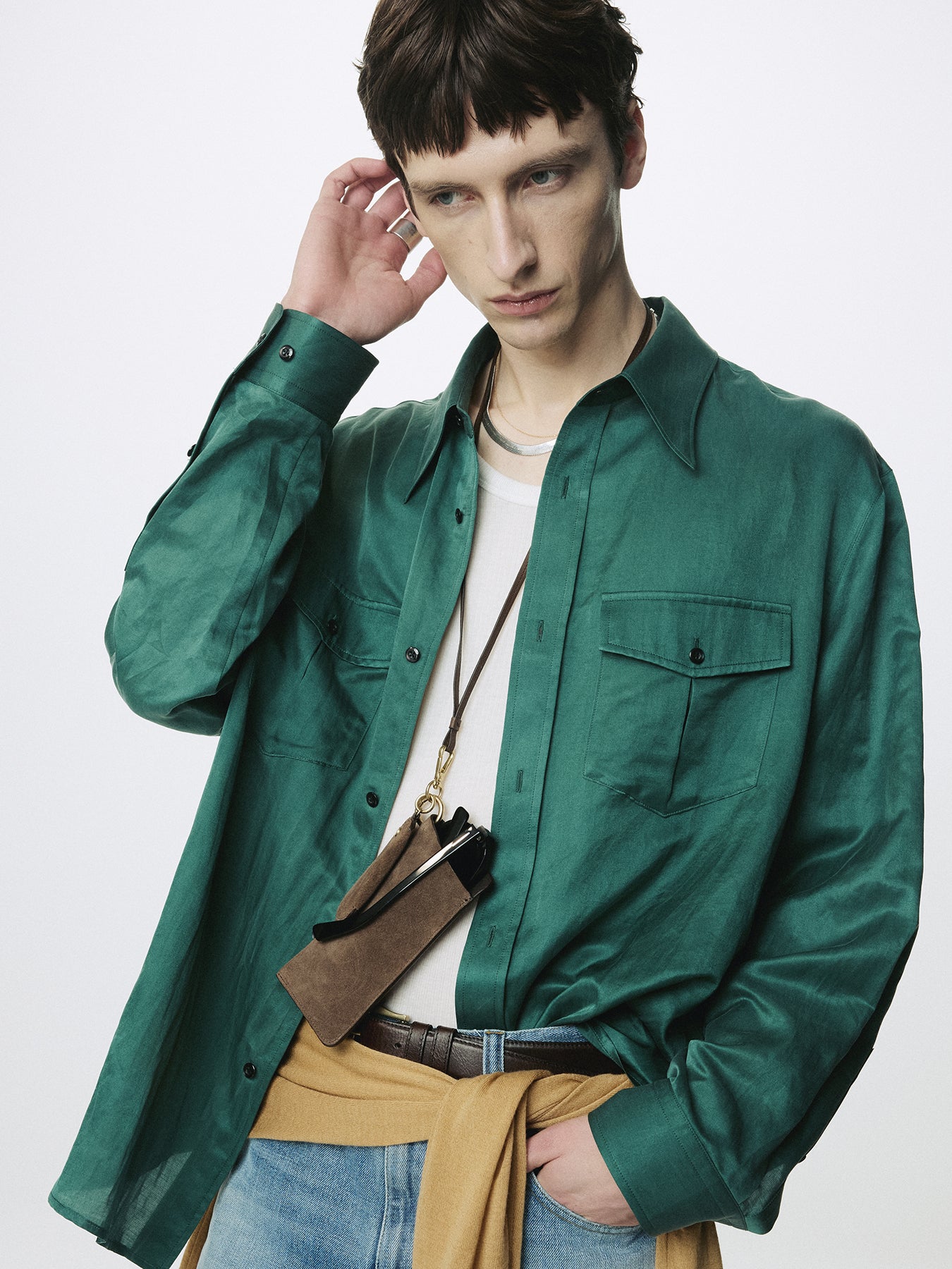 SILK COTTON DOUBLE POCKET SHIRT_ GREEN