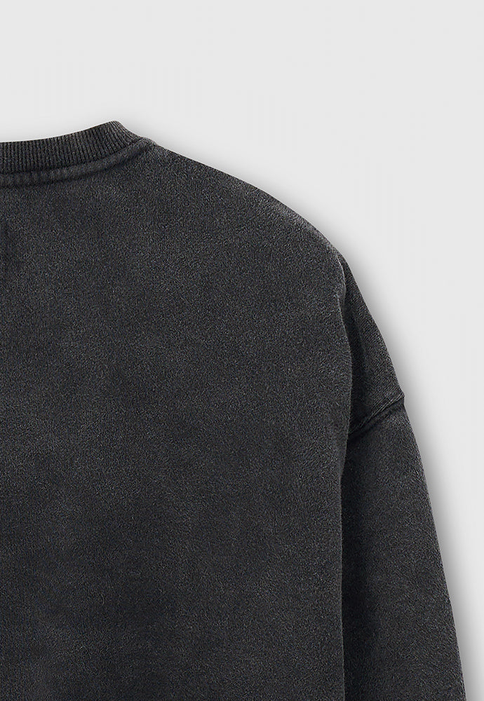 Embroidery Overlap College Sweatshirt_ Faded Black