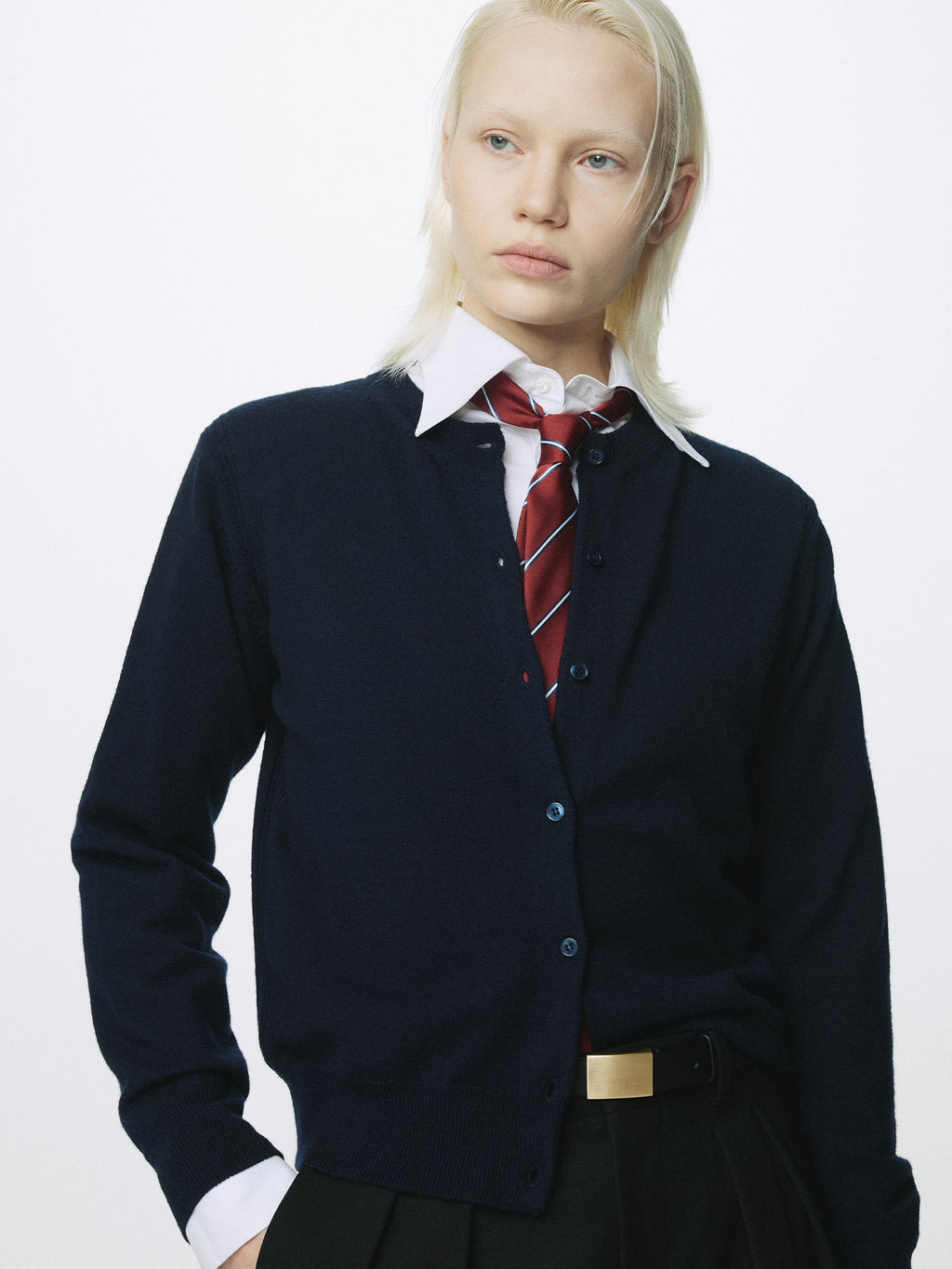 (W) SUPER FINE MERINO WOOL CARDIGAN_ NAVY