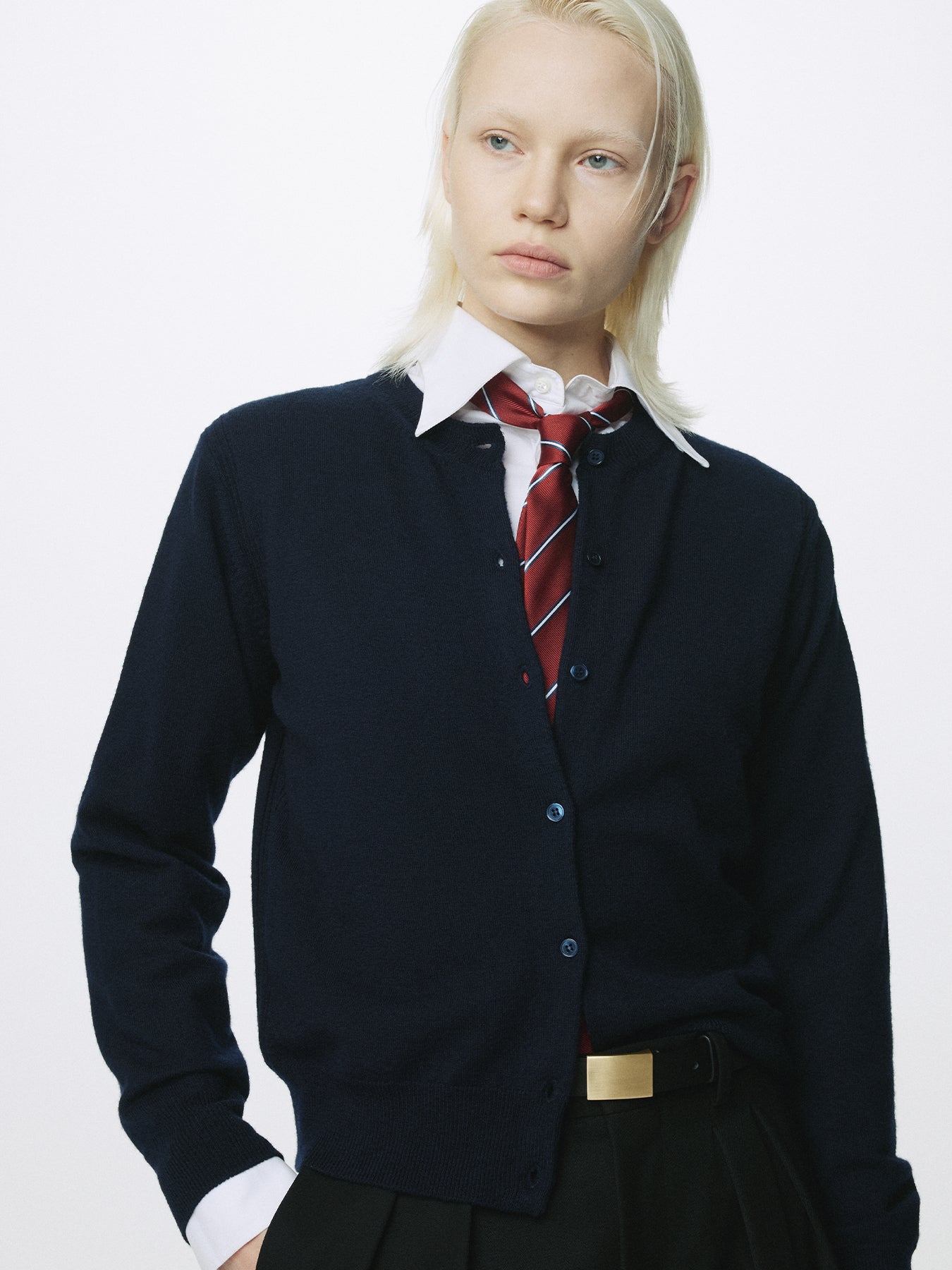 (W) SUPER FINE MERINO WOOL CARDIGAN_ NAVY