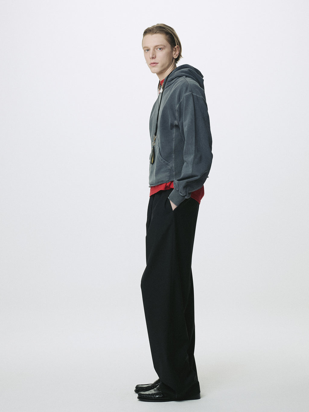 TROPICAL WOOL DRAWSTRING PANTS_ BLACK