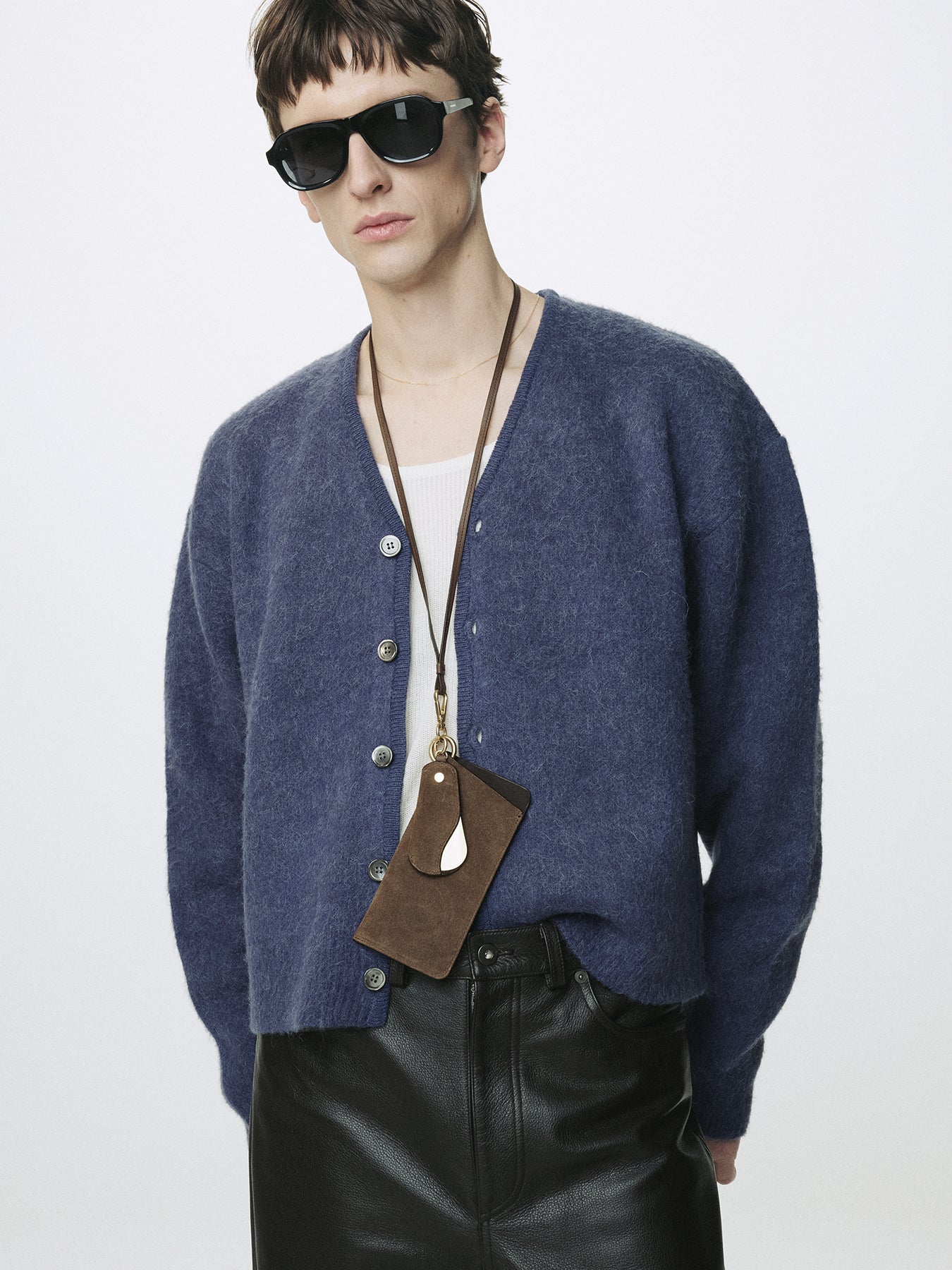 BRUSHED ALPACA-BLEND CARDIGAN_ PURPLE BLUE