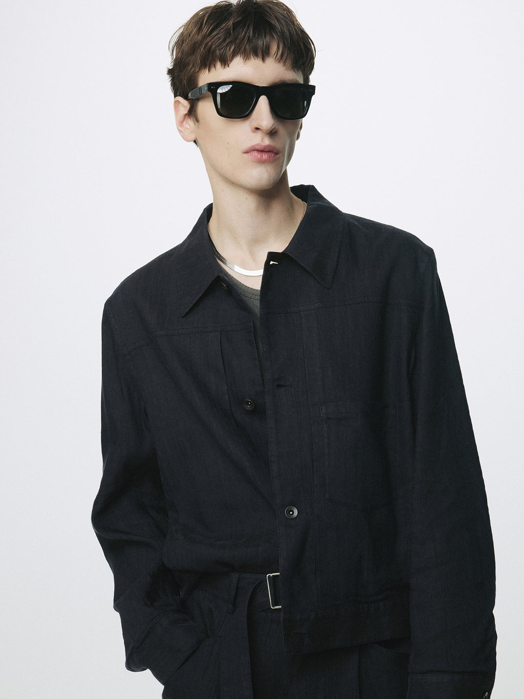 WASHED LINEN TRUCKER JACKET (ITALIAN FABRIC)_ DARK NAVY