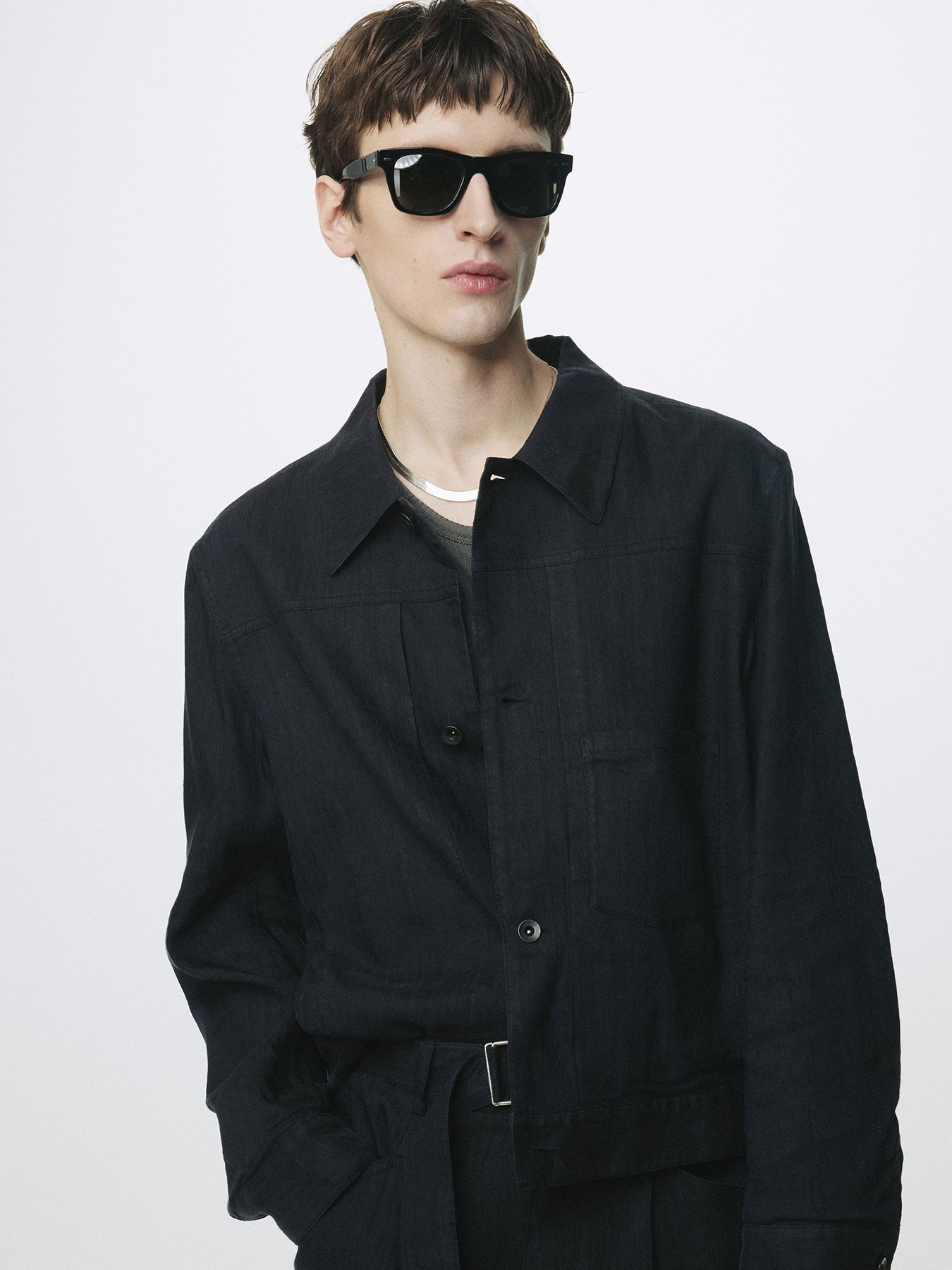 WASHED LINEN TRUCKER JACKET (ITALIAN FABRIC)_ DARK NAVY