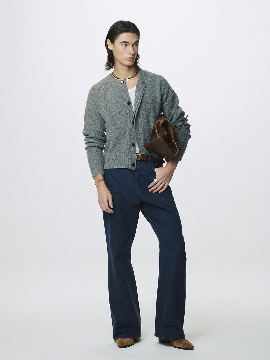 PLACKET BUTTON DOWN KNIT CARDIGAN_ MELANGE GREY