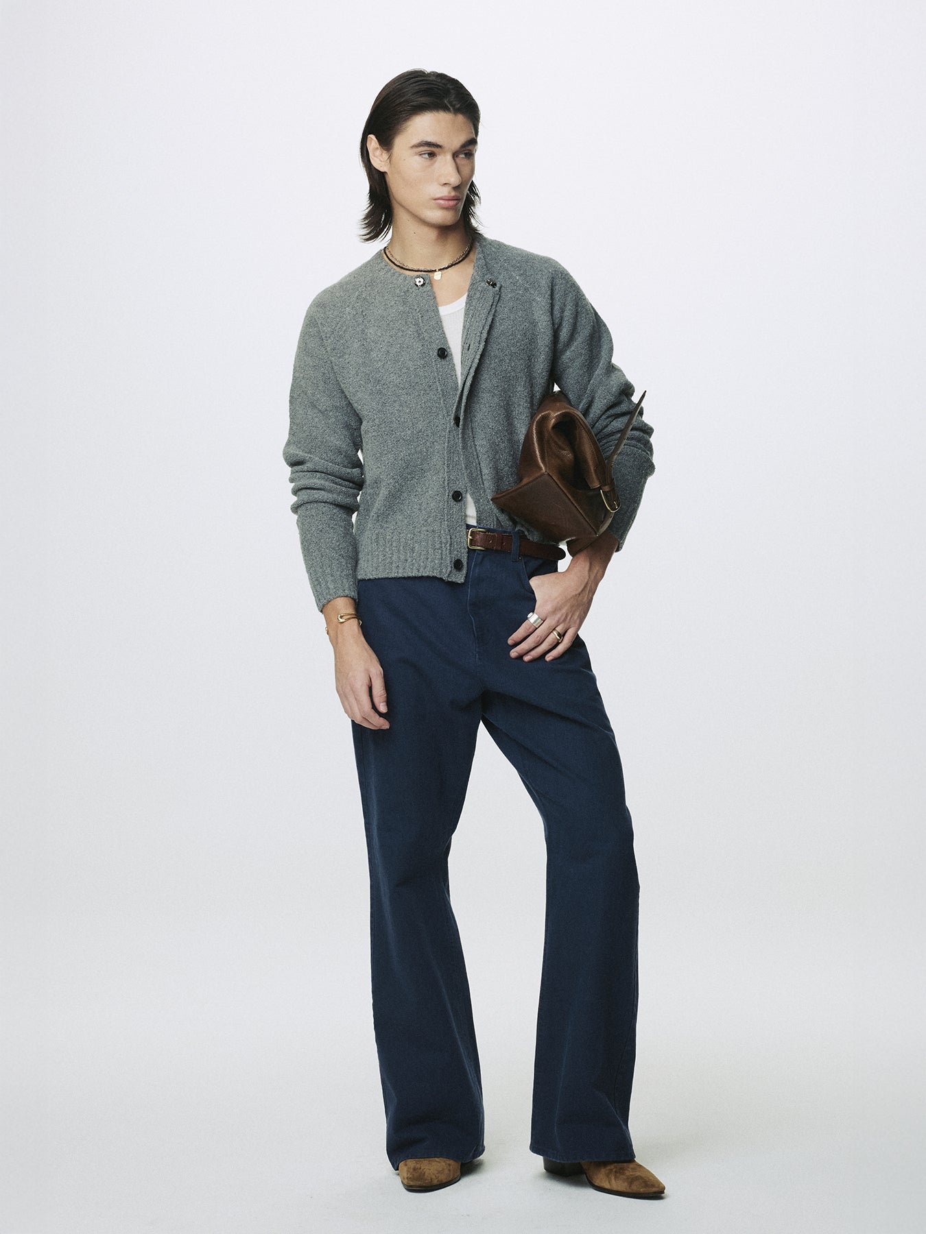 PLACKET BUTTON DOWN KNIT CARDIGAN_ MELANGE GREY