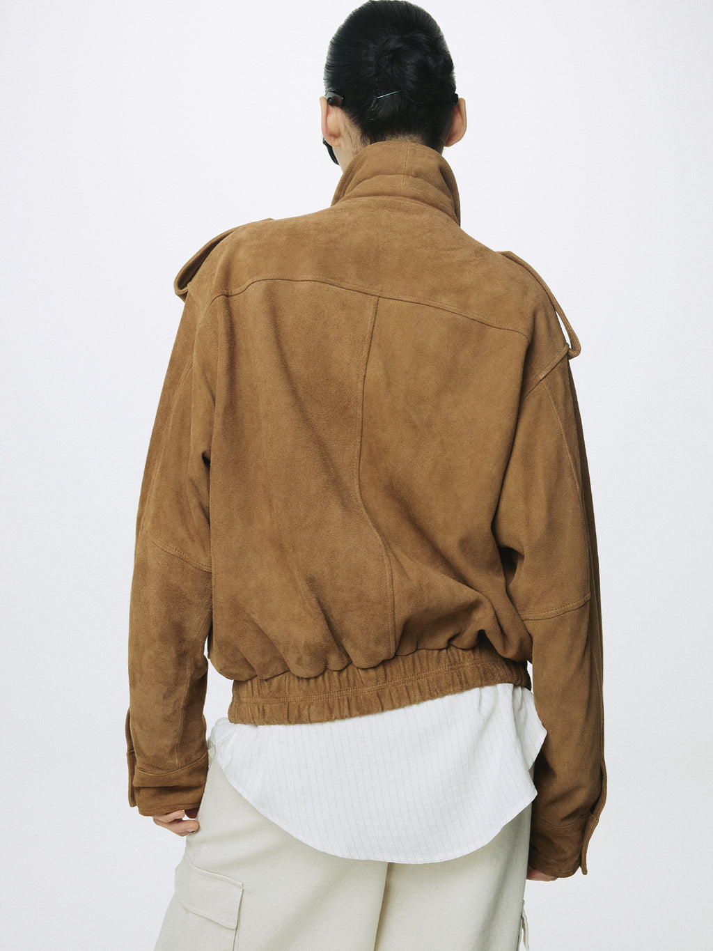 (W) GOAT SUEDE BOMBER JACKET_ CAMEL