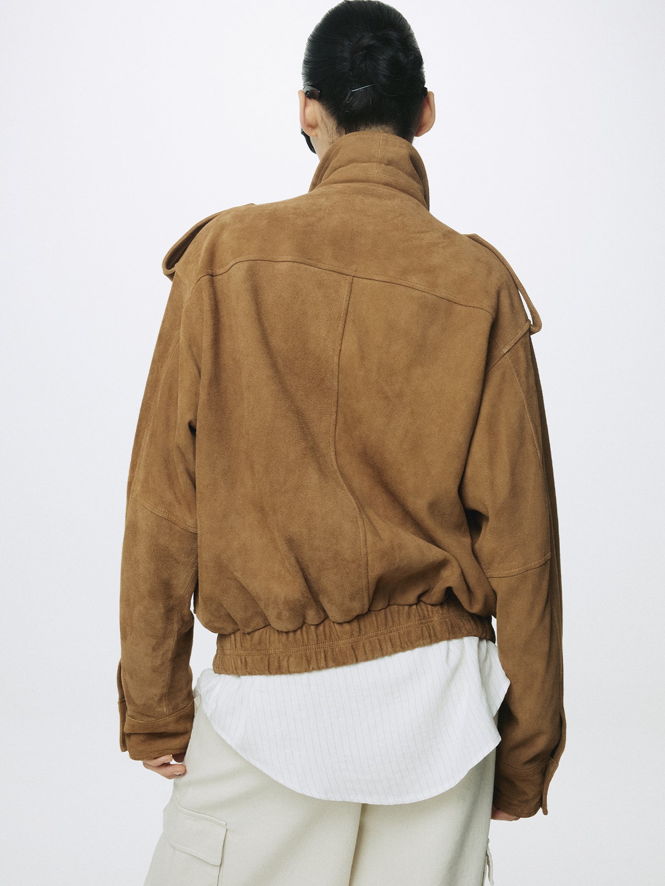 (W) GOAT SUEDE BOMBER JACKET_ CAMEL