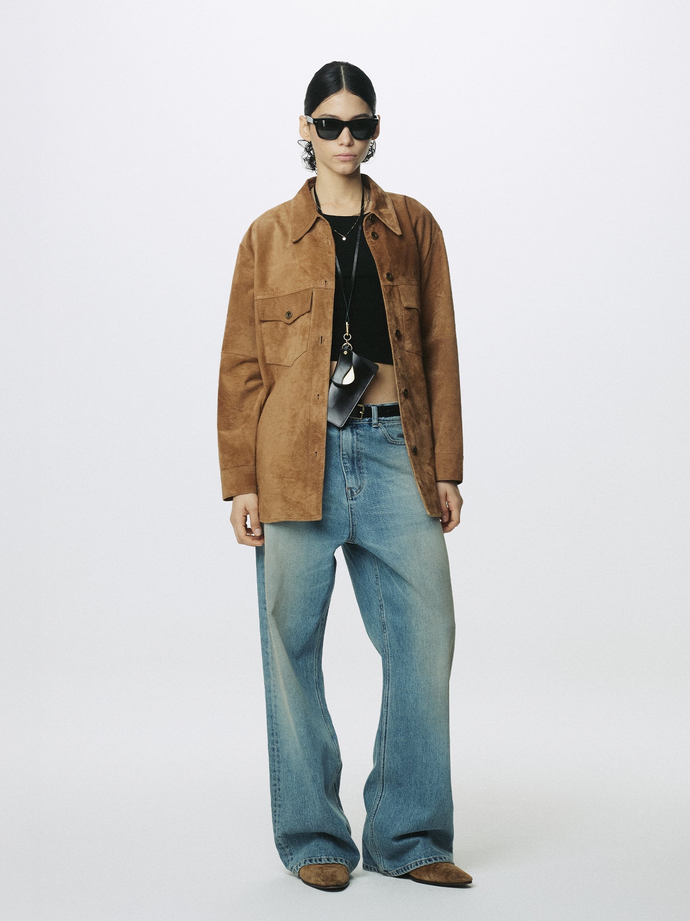 (W) WESTERN SUEDE OVERSHIRT_ TOBACCO