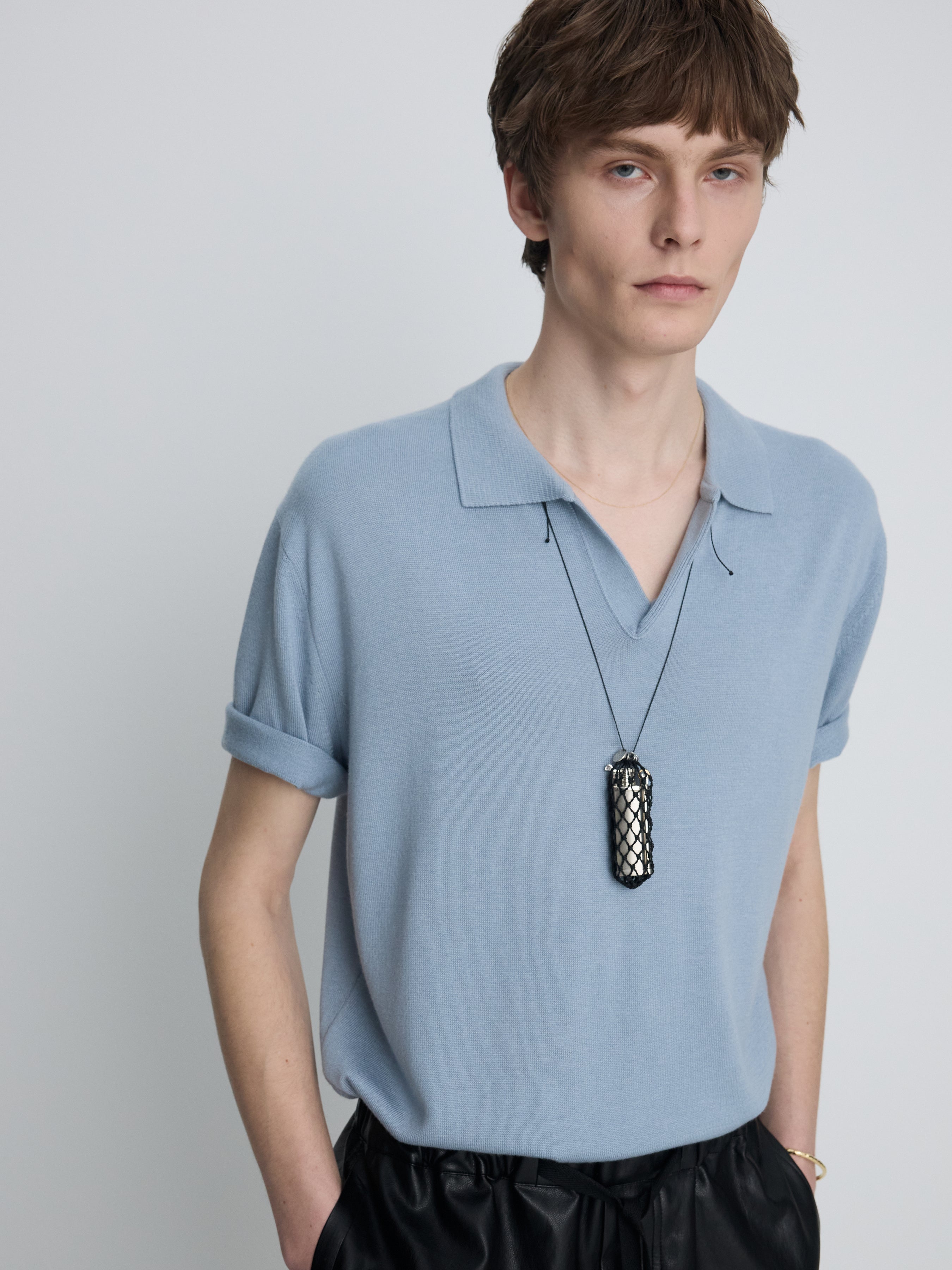 SILK CASHMERE OPEN COLLAR KNIT_ SKY BLUE