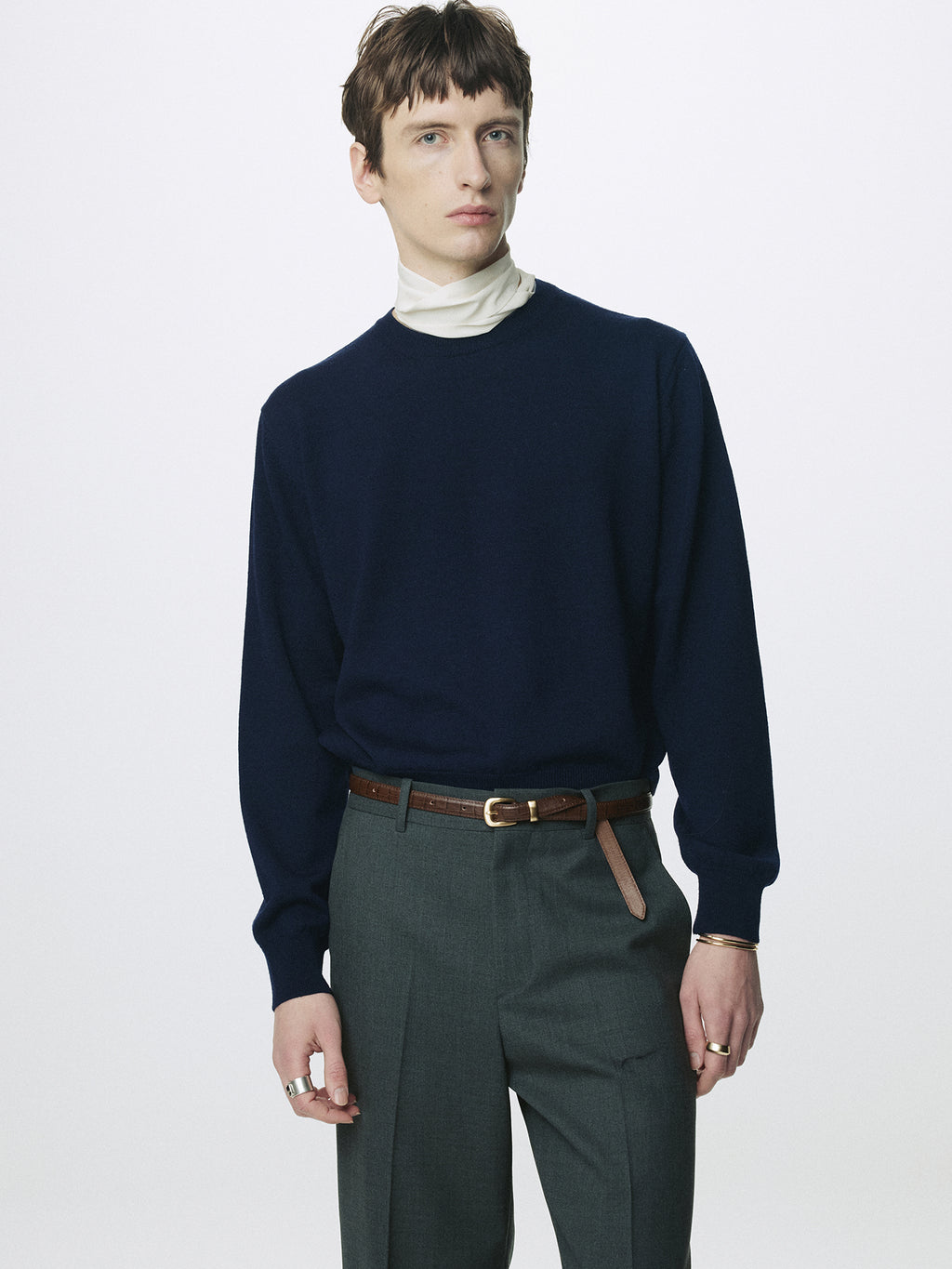 SPRING WOOL CREW NECK KNIT_ DARK NAVY