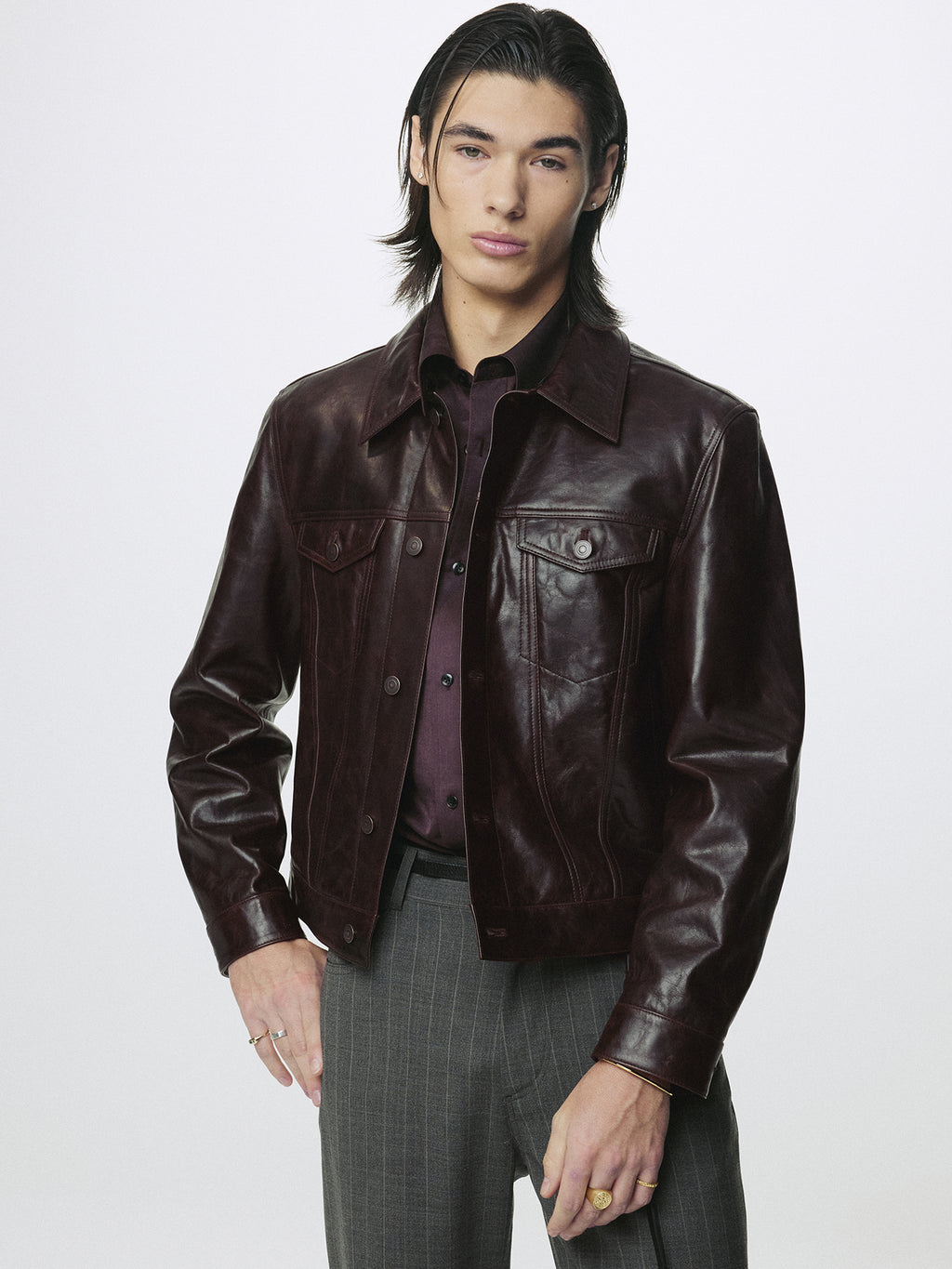 AGED LAMB LEATHER TRUCKER JACKET_ BROWN