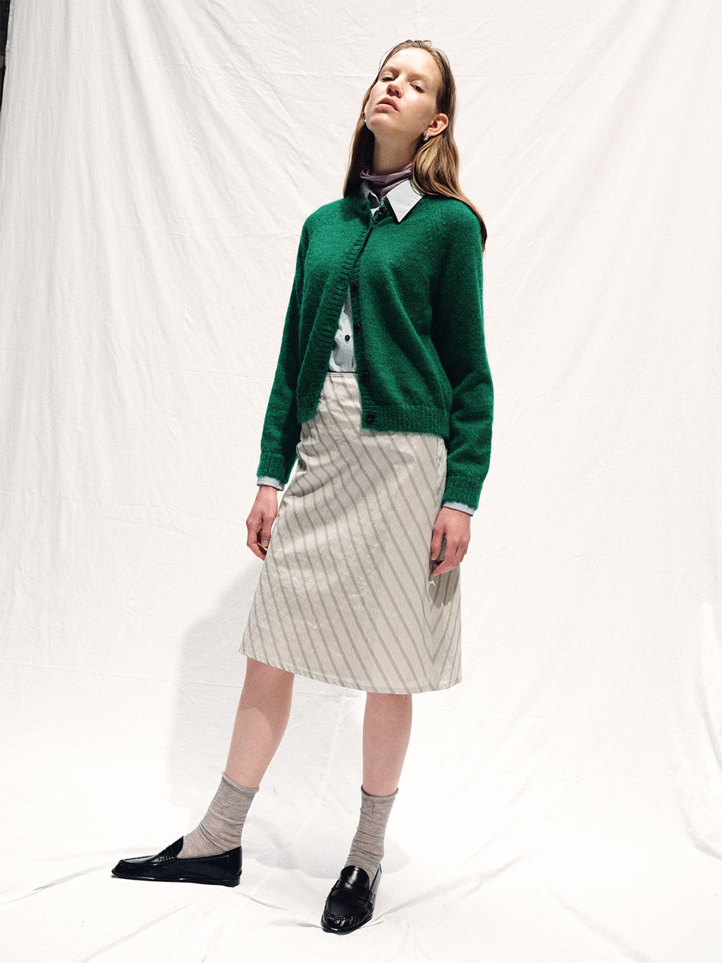 (W) MOHAIR BLEND RAGLAN CARDIGAN_ GREEN
