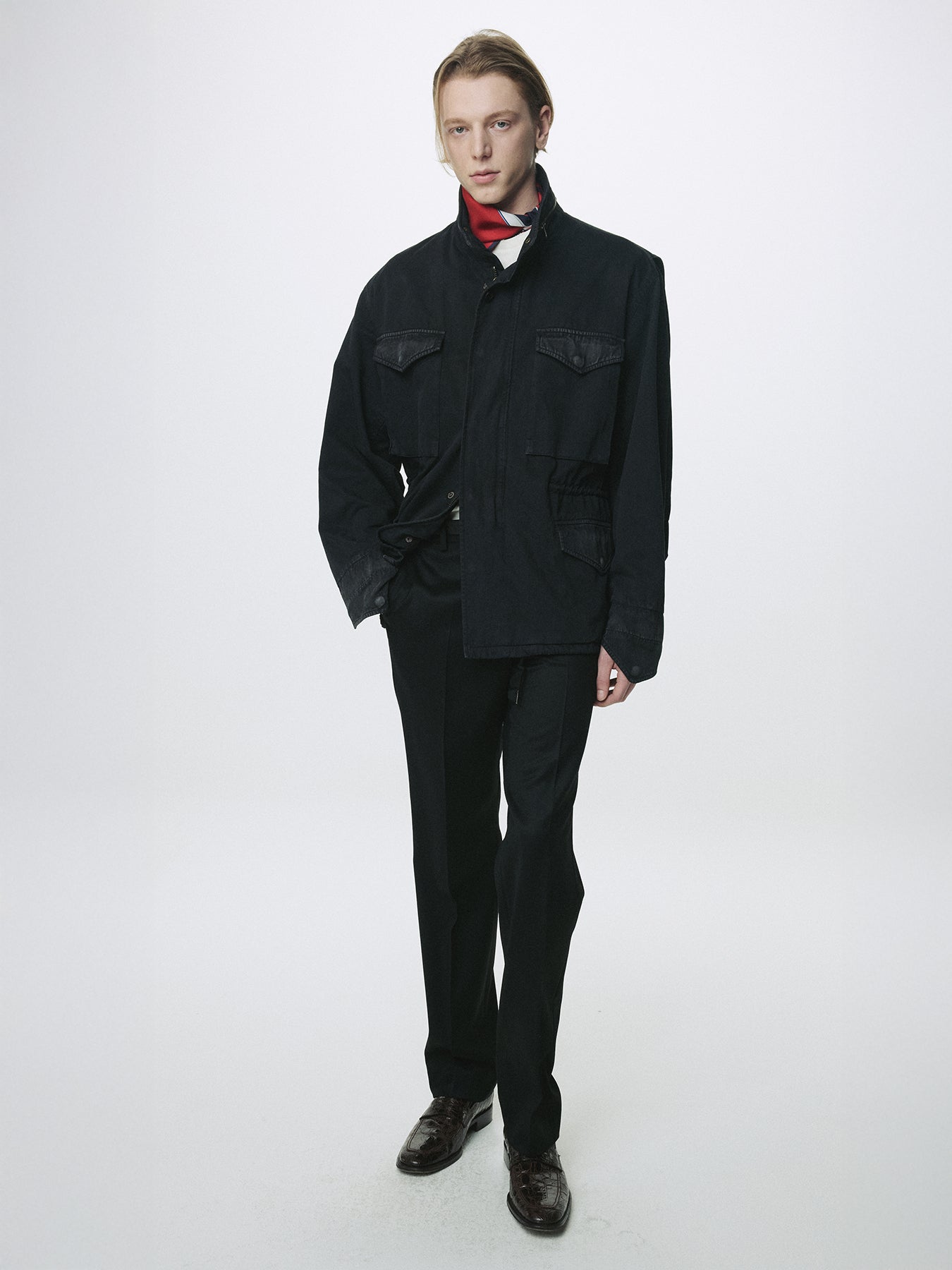 GARMENT DYED COTTON FIELD JACKET_ FADED BLACK