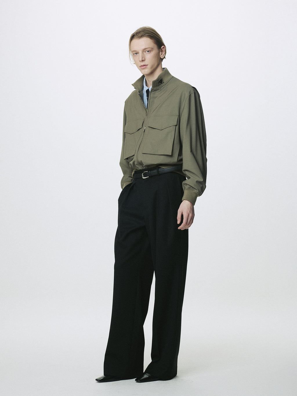 WOOL DOUBLE-PLEATED WIDE TROUSERS_ BLACK