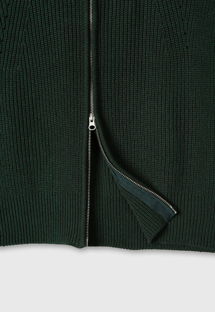 Italian Cotton Hard Twist Zip-up Knit_ Dark Green