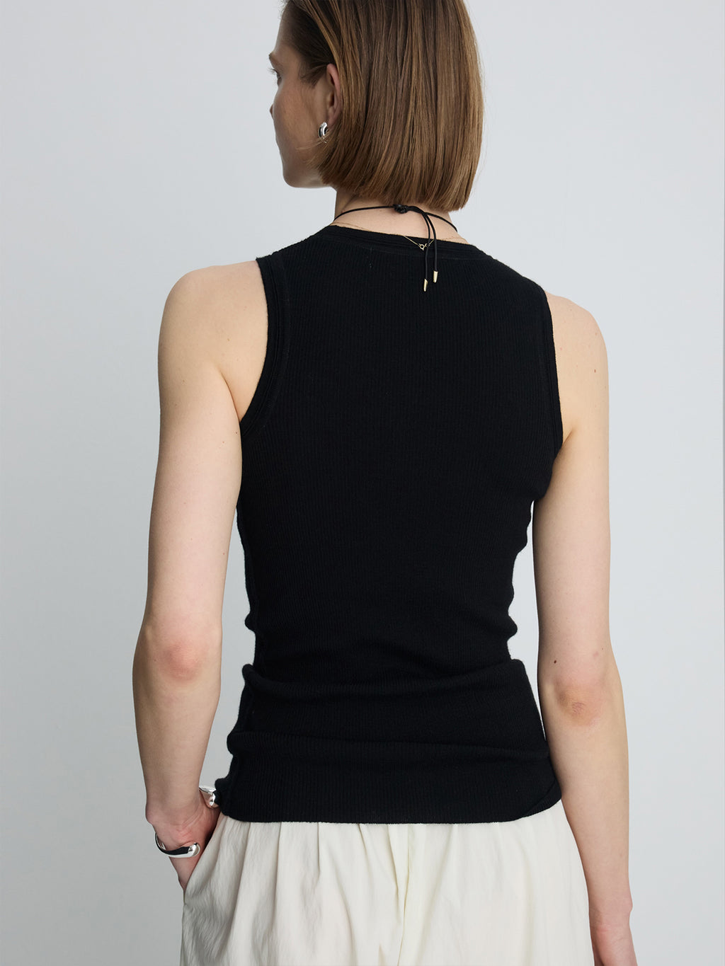 (W) WOOL CASHMERE RIBBED TANK TOP_ BLACK