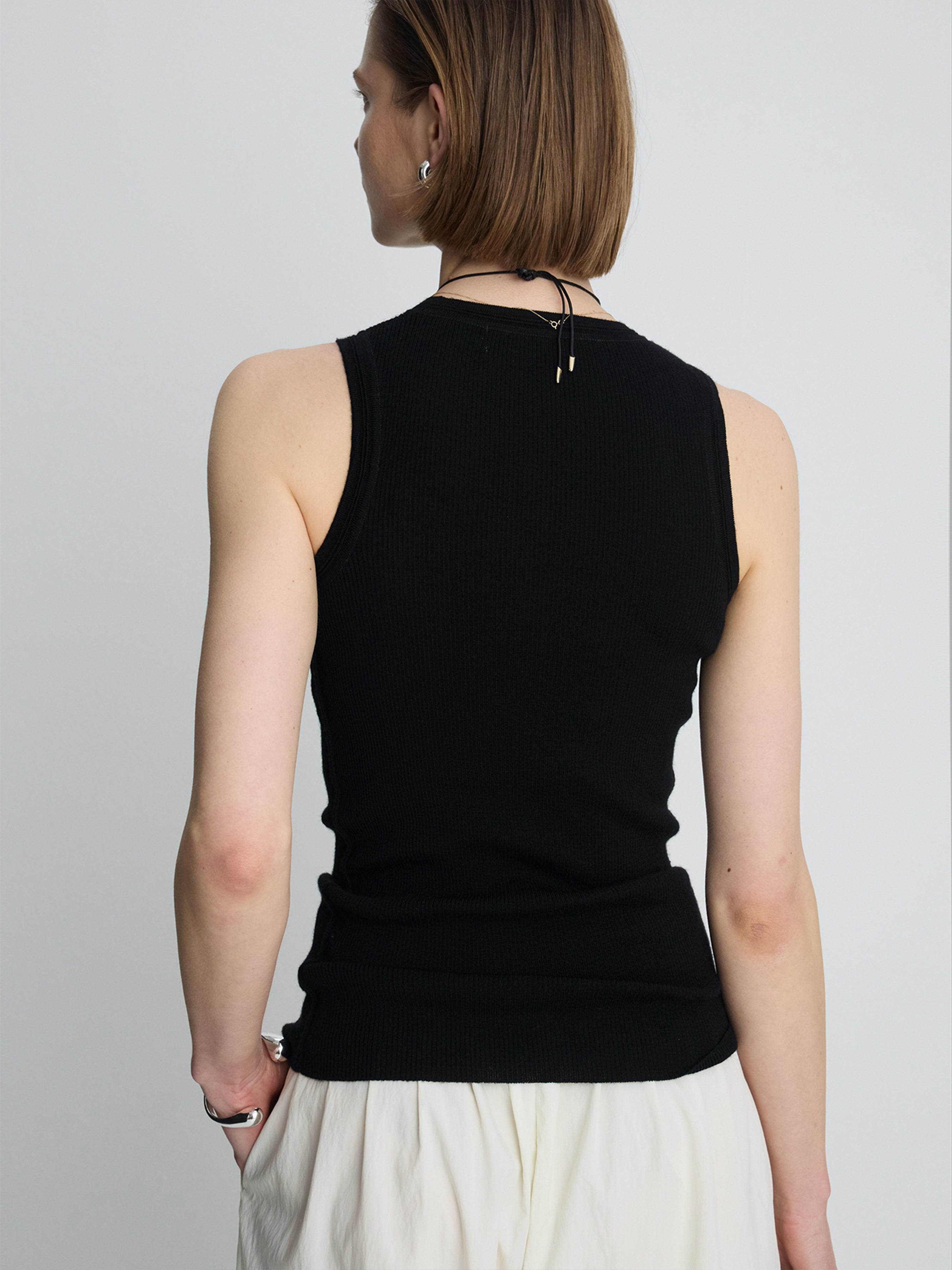 (W) WOOL CASHMERE RIBBED TANK TOP_ BLACK